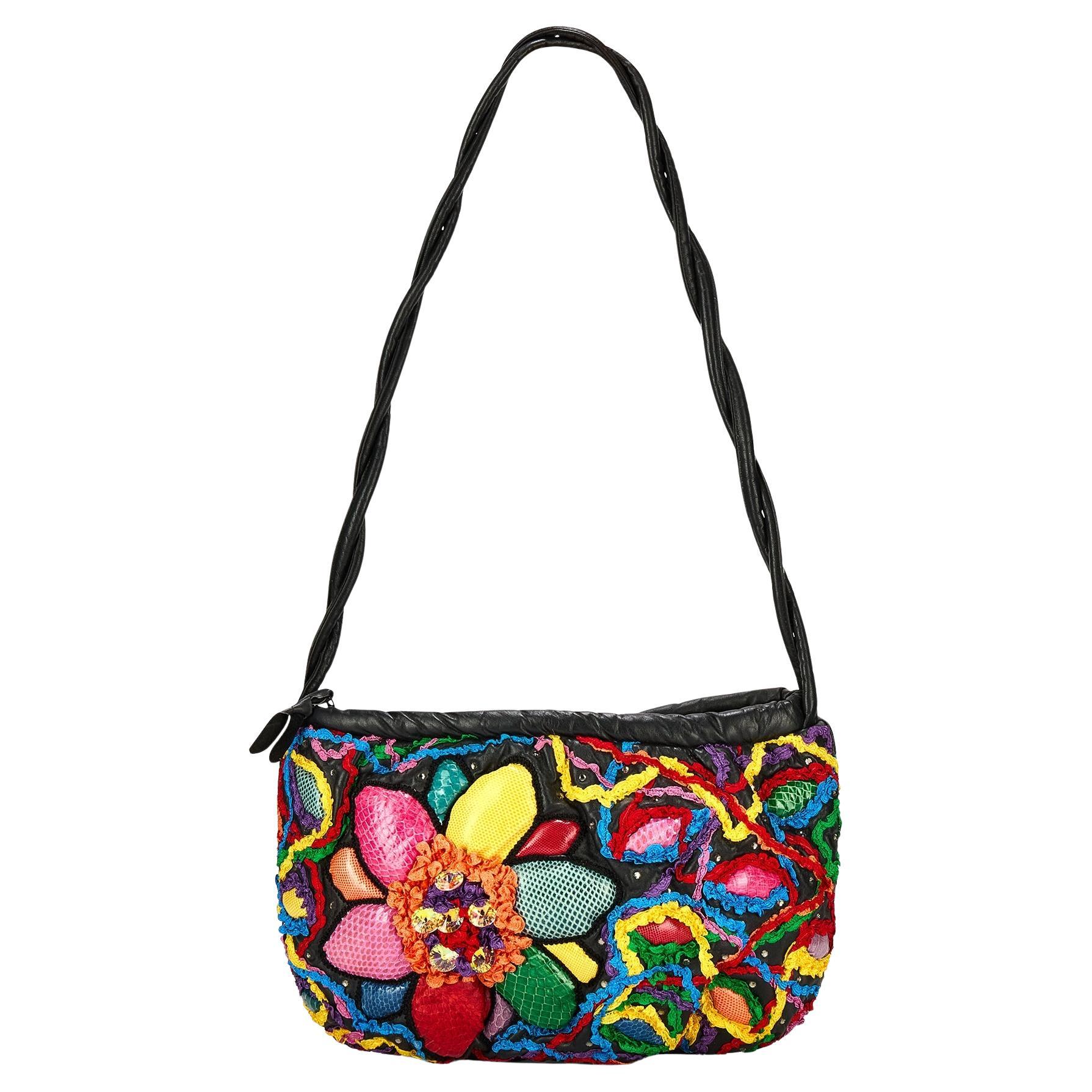 1980er Ted Land Buntes Leder Patchwork Tasche im Angebot