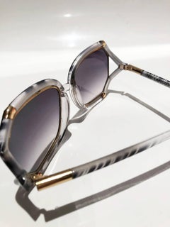 1980s Ted Lapidus Grey White Gold Oversized Sunglasses