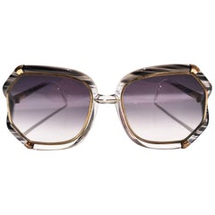 1980s Ted Lapidus Grey White Gold Oversized Sunglasses