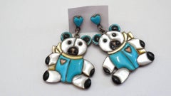 1980s Teddy Bear Zuni Turquoise Silver Earrings