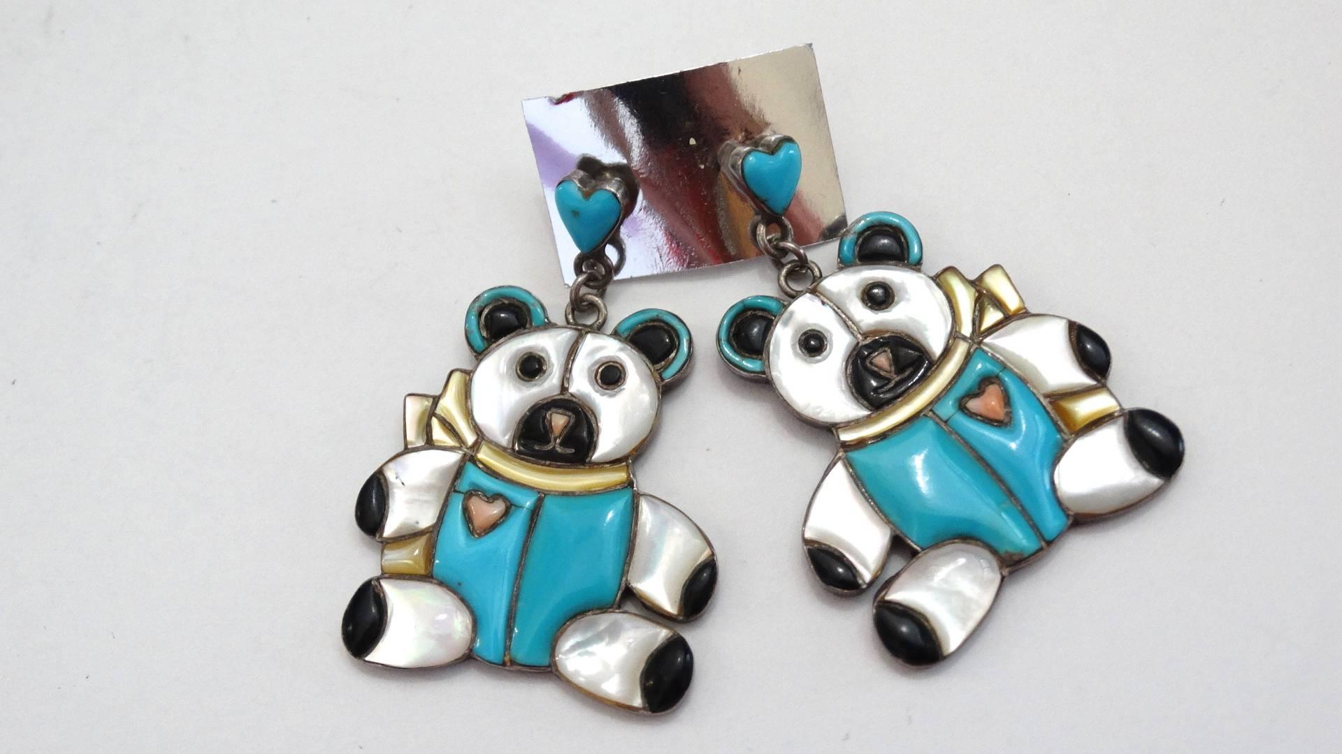 teddy bear earrings silver