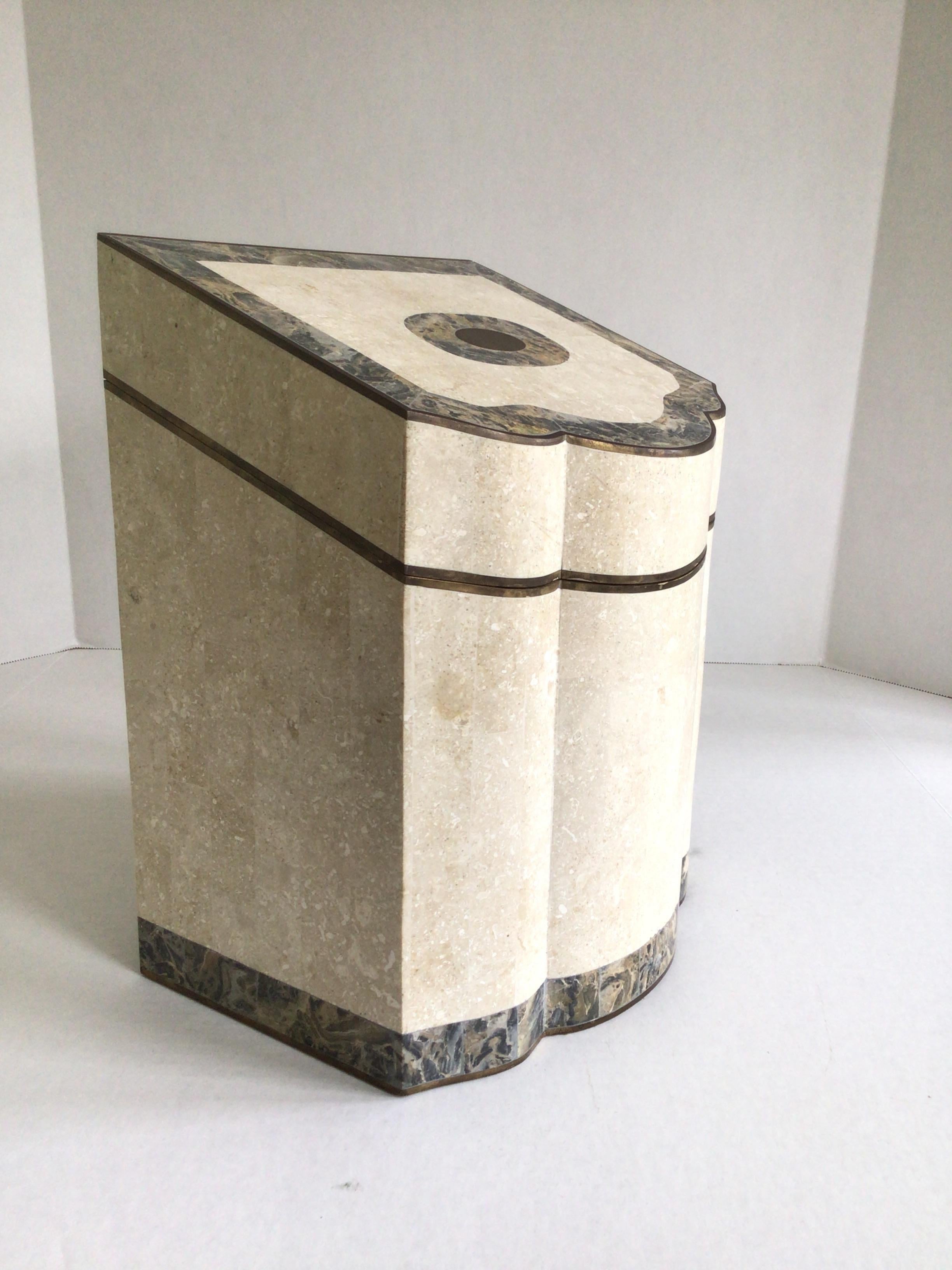Hand-Crafted 1980s Tesellated Stone and Brass Inlayed Tall Box For Sale