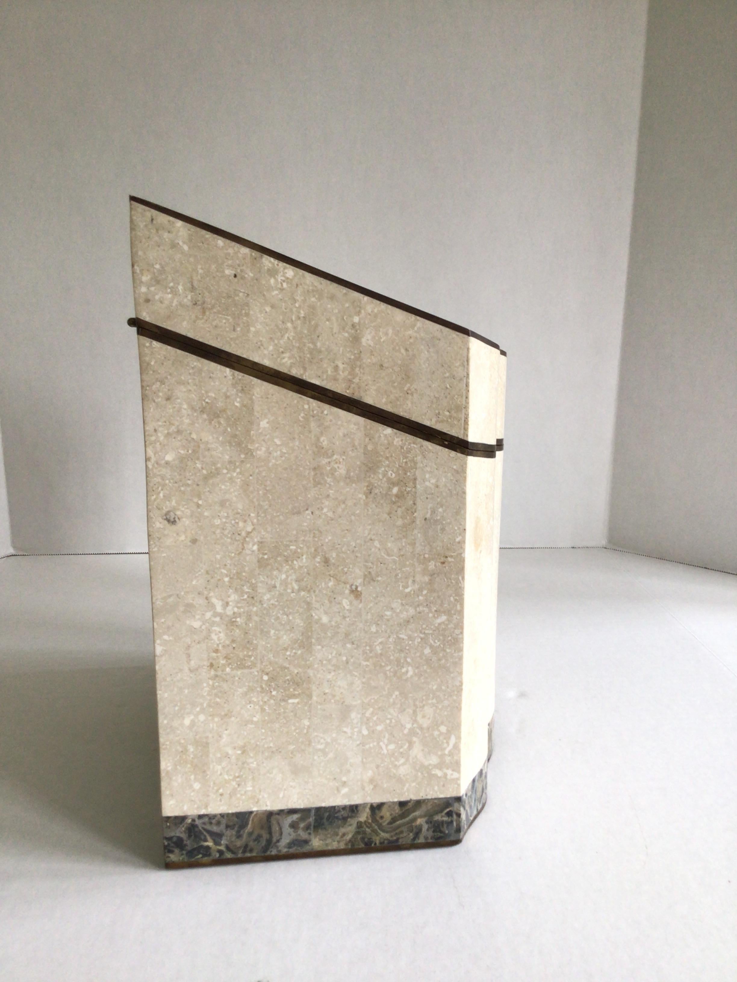 1980s Tesellated Stone and Brass Inlayed Tall Box In Good Condition For Sale In Tarrytown, NY