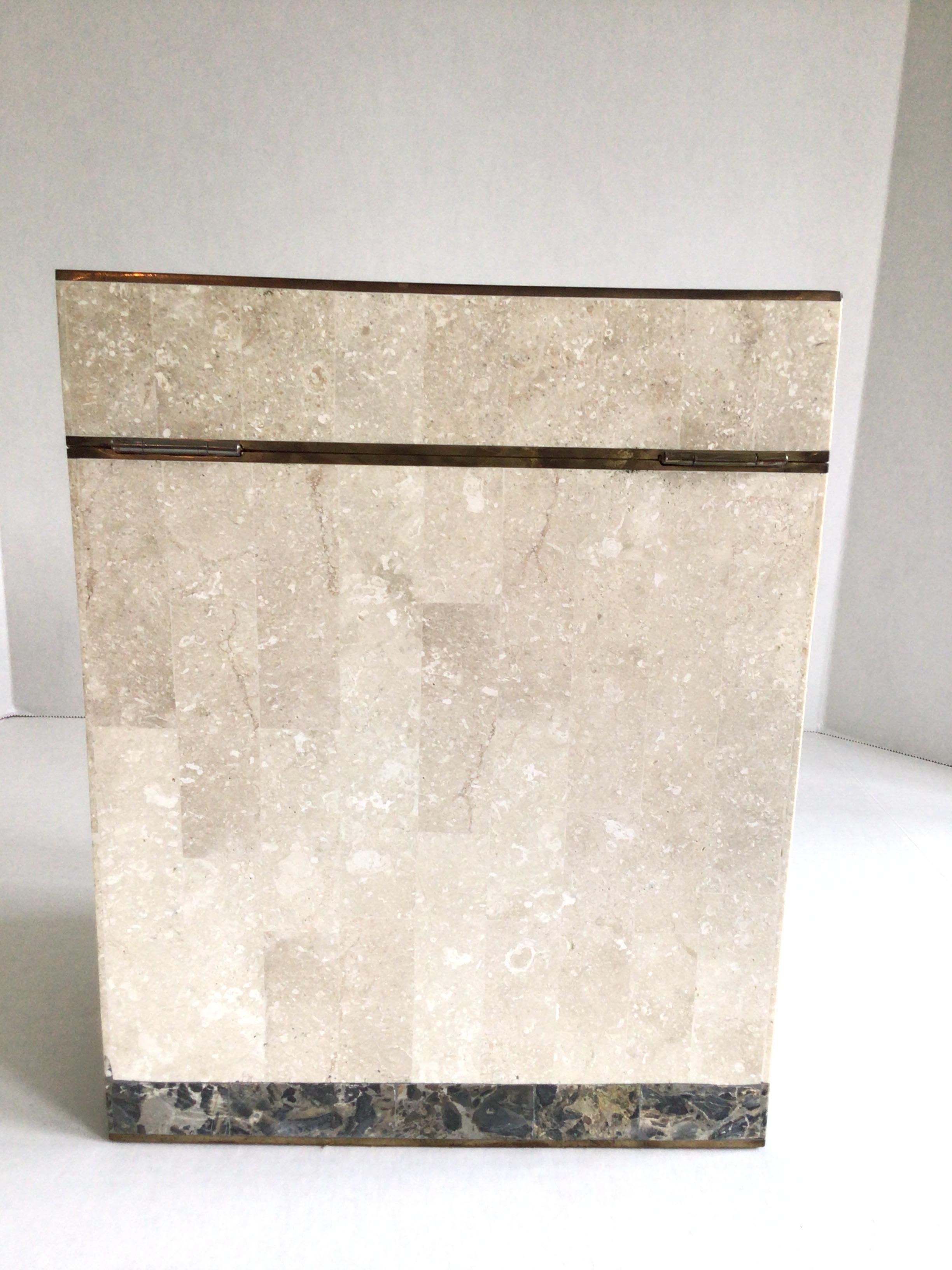 Late 20th Century 1980s Tesellated Stone and Brass Inlayed Tall Box For Sale