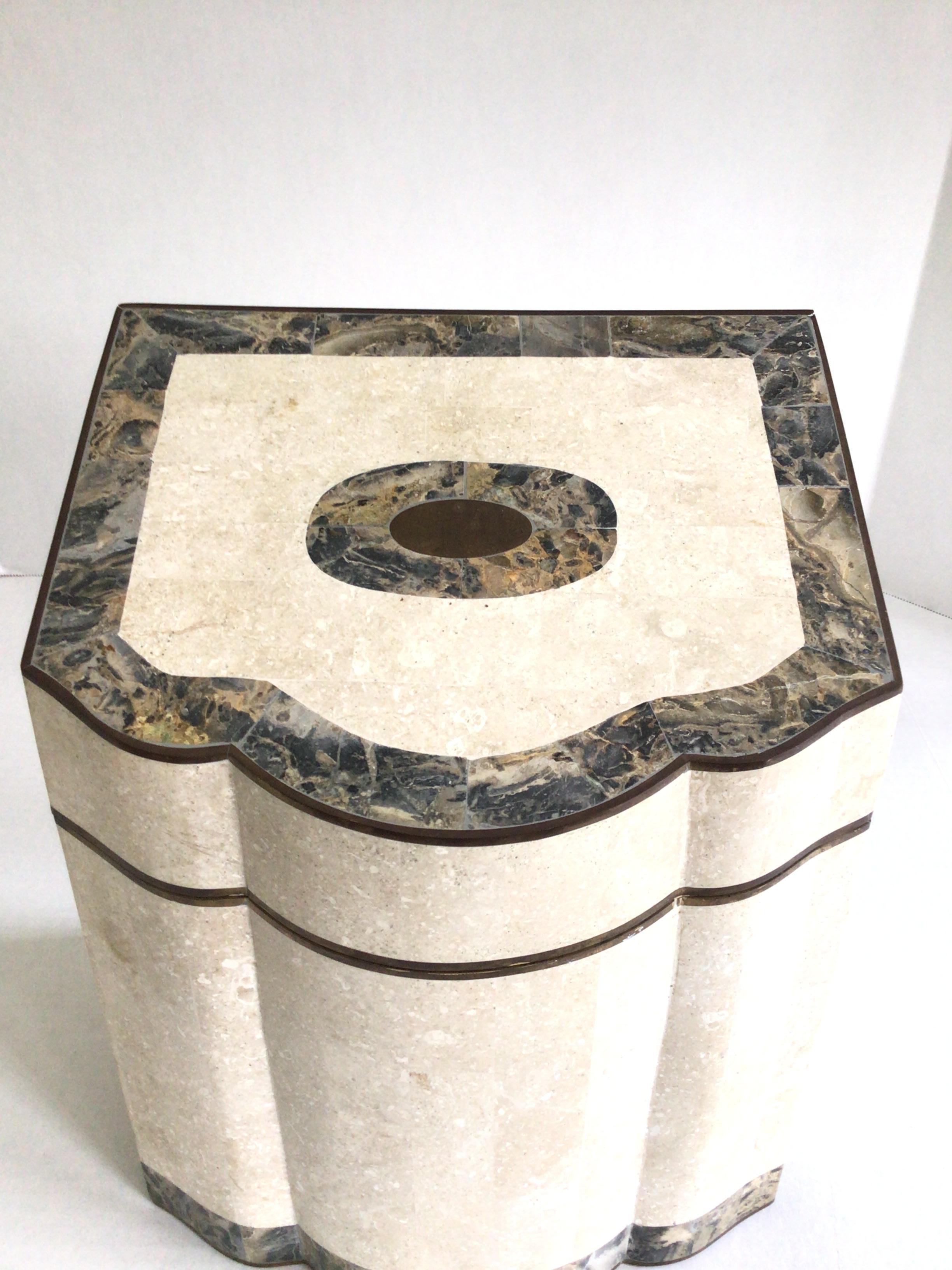 1980s Tesellated Stone and Brass Inlayed Tall Box For Sale 1