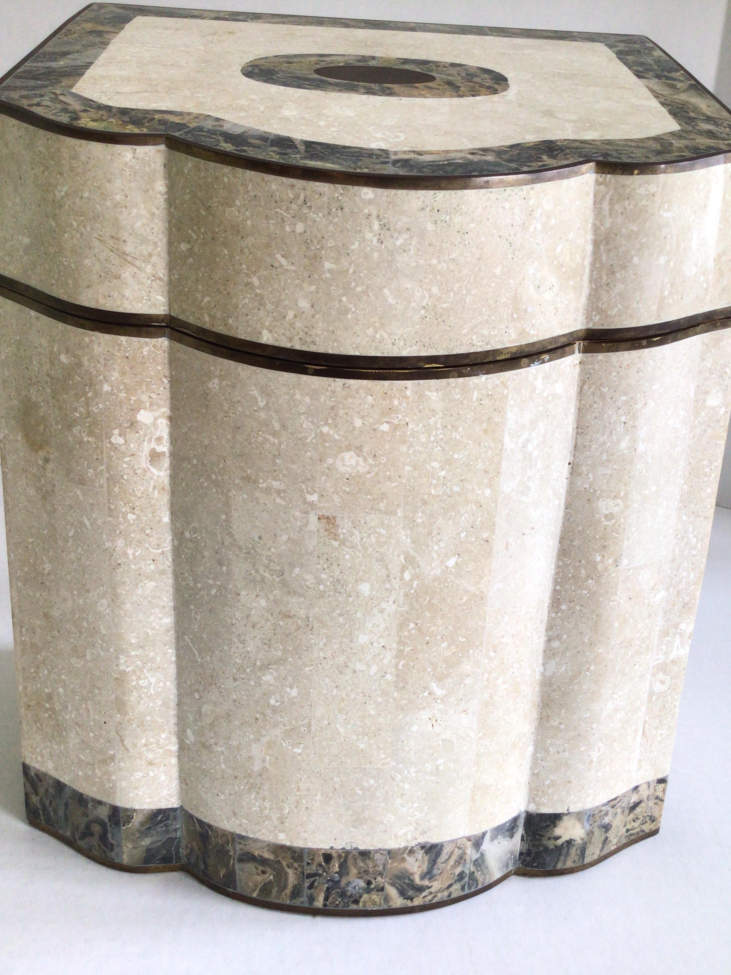 1980s Tesellated Stone and Brass Inlayed Tall Box For Sale 2