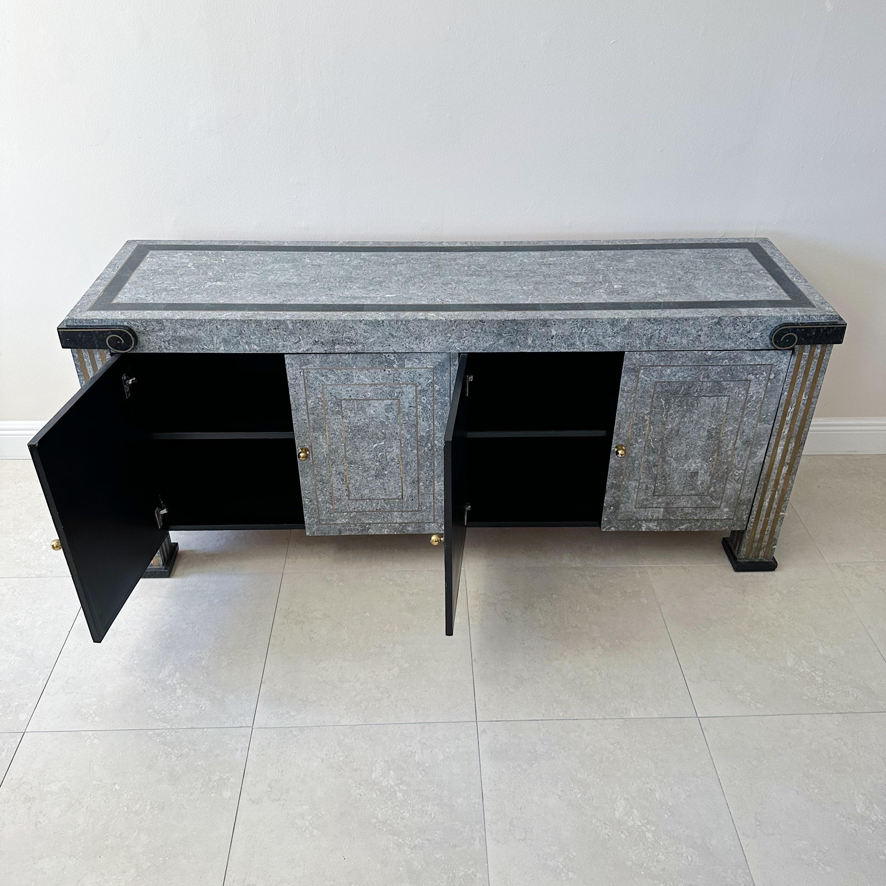 1980s Tessellated Gray Marble Four Door Credenza Sideboard 3