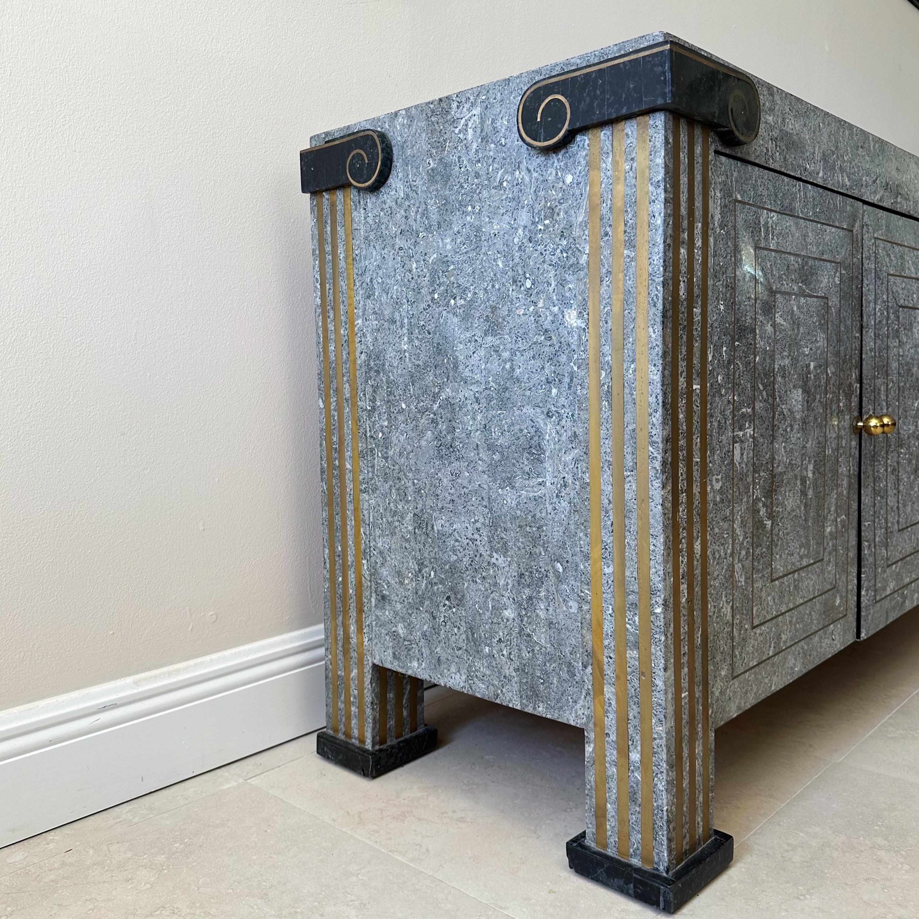1980s Tessellated Gray Marble Four Door Credenza Sideboard 1