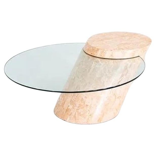 1980s Tessellated Marble and Glass Cantilevered Coffee Table