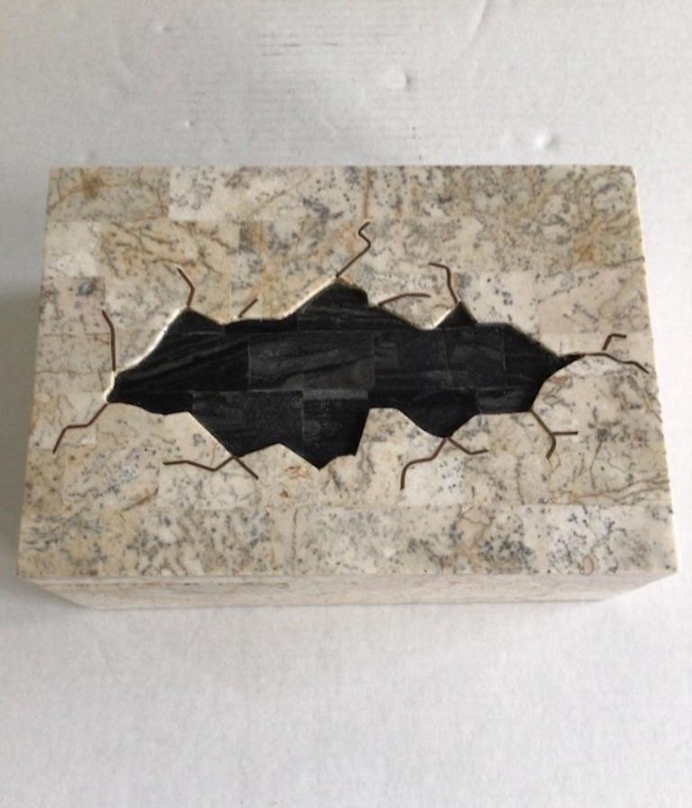 Hand-Crafted 1980s Tessellated Stone Box with Black Tessellated Stone Inset For Sale