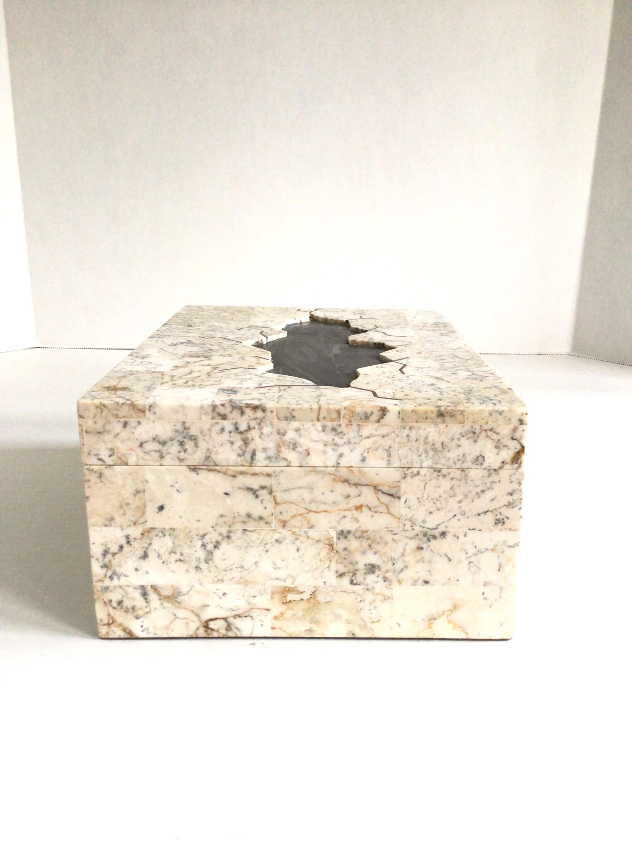 Late 20th Century 1980s Tessellated Stone Box with Black Tessellated Stone Inset For Sale