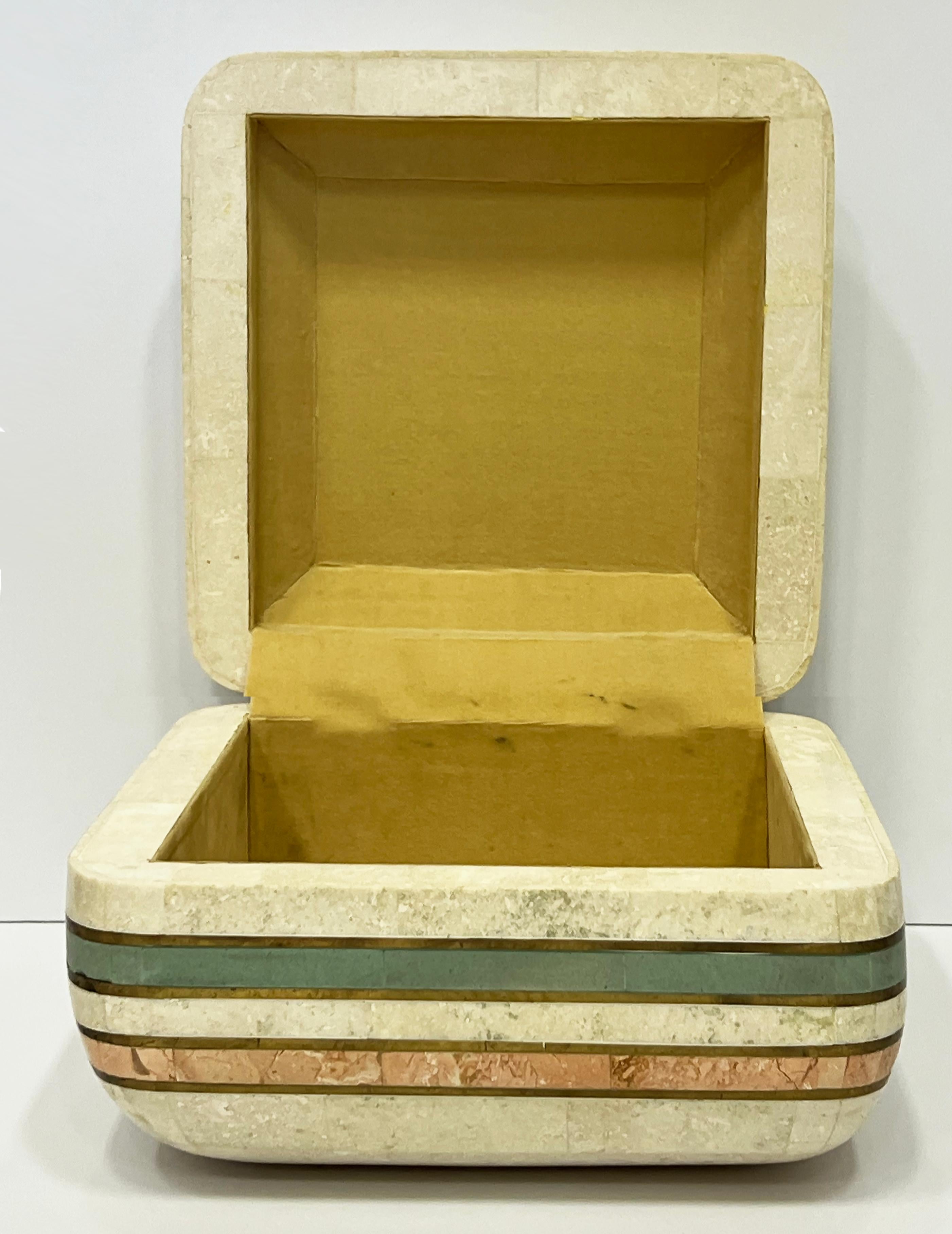 Late 20th Century 1980s Tessellated Stone Box with Brass Trim, Maitland Smith Attributed For Sale