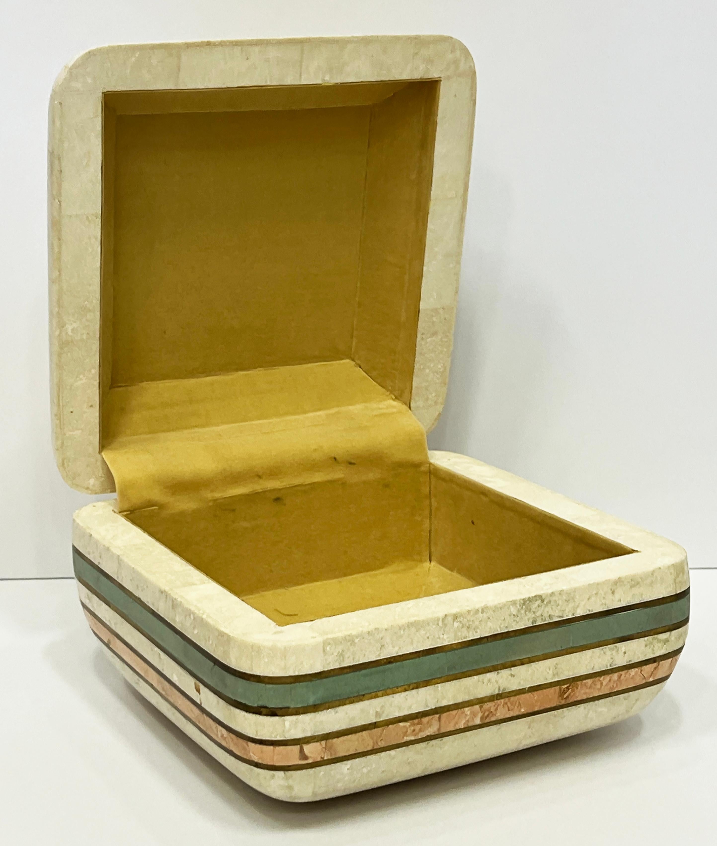 1980s Tessellated Stone Box with Brass Trim, Maitland Smith Attributed For Sale 1