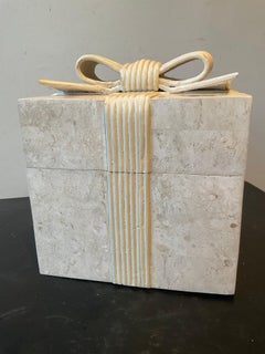 1980s Tessellated Stone Box With Wood Ribbon