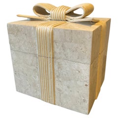 1980s Tessellated Stone Box With Wood Ribbon