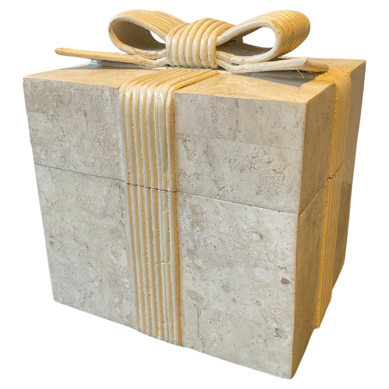 Box Like Stone 1980s Tessellated Stone Box With Wood Ribbon For Sale at 1stDibs