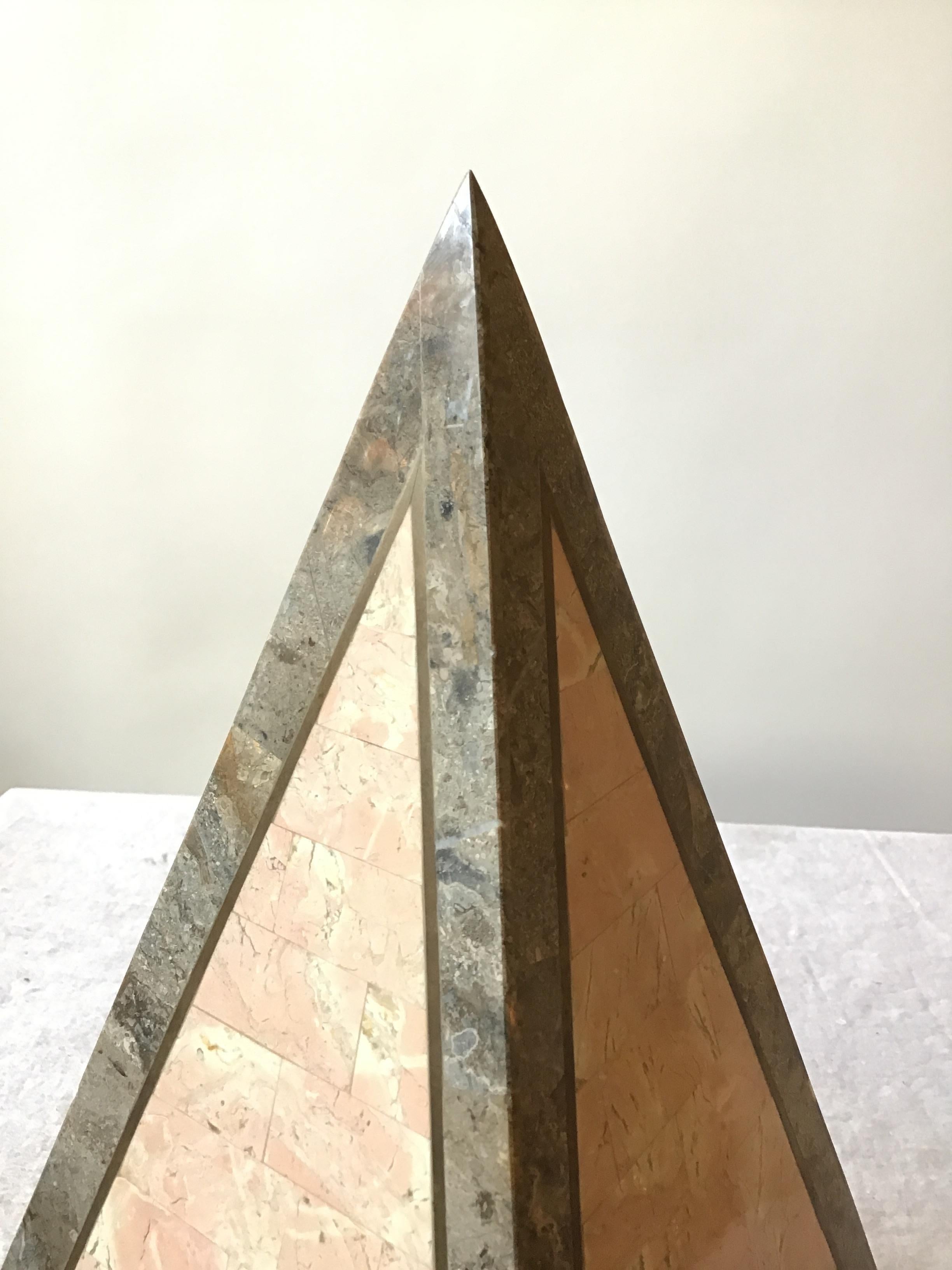 1980s Tessellated Stone Obelisk With Brass Inlay For Sale 1