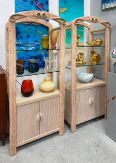 1980s Tessellated Stone, Pencil Reed Etageres, Bookcases, Pair