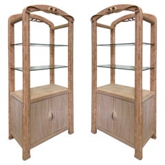 1980s Tessellated Stone, Pencil Reed Etageres, Bookcases, Pair