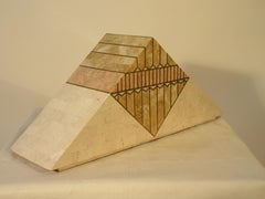 1980s Tessellated Stone With Brass Inlay Pyramid Shaped Box