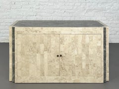 1980s Tessellated Travertine Marquetry and Brass Cabinet