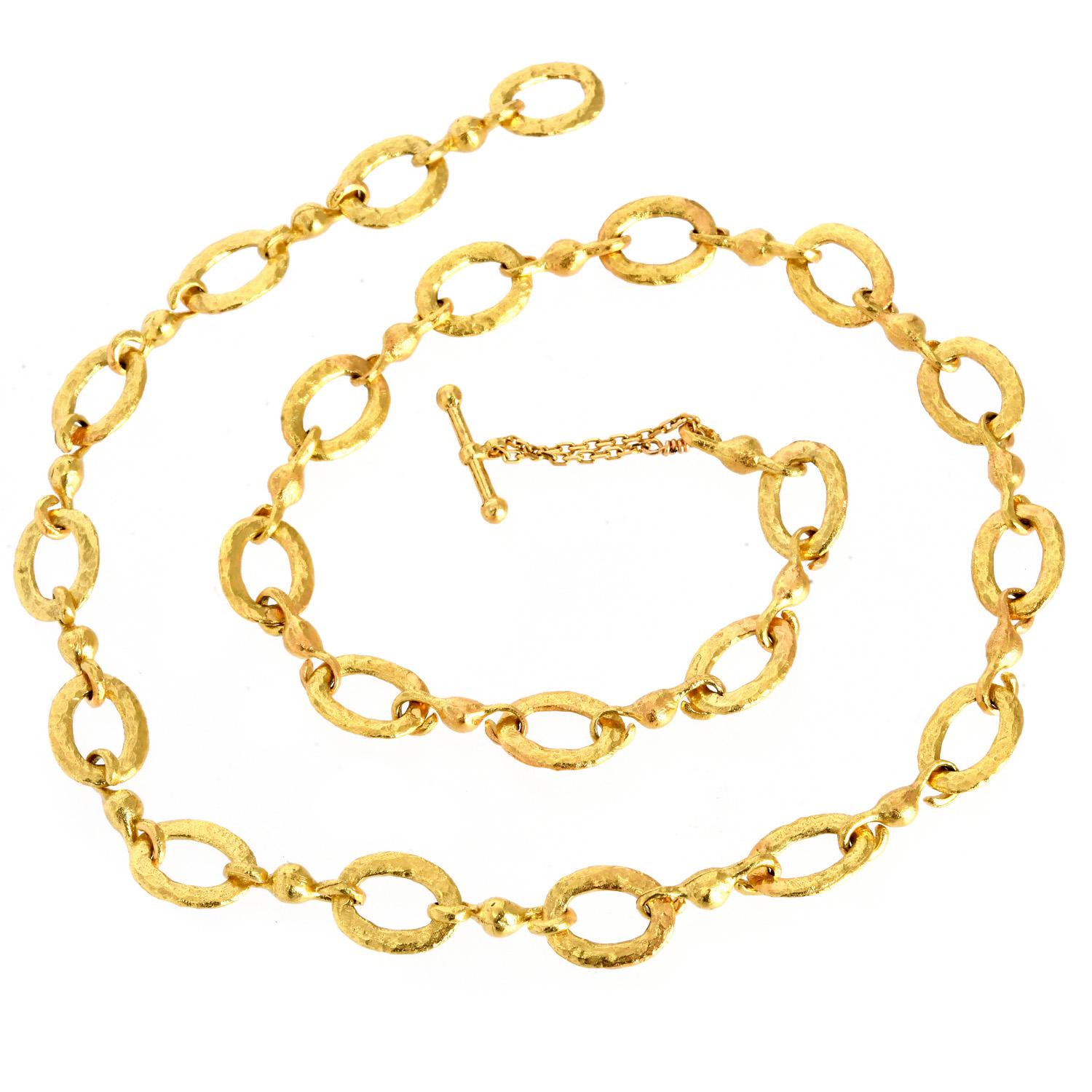 Donna 1980s  Collana A Link ovale testurizzata in oro 18K in vendita