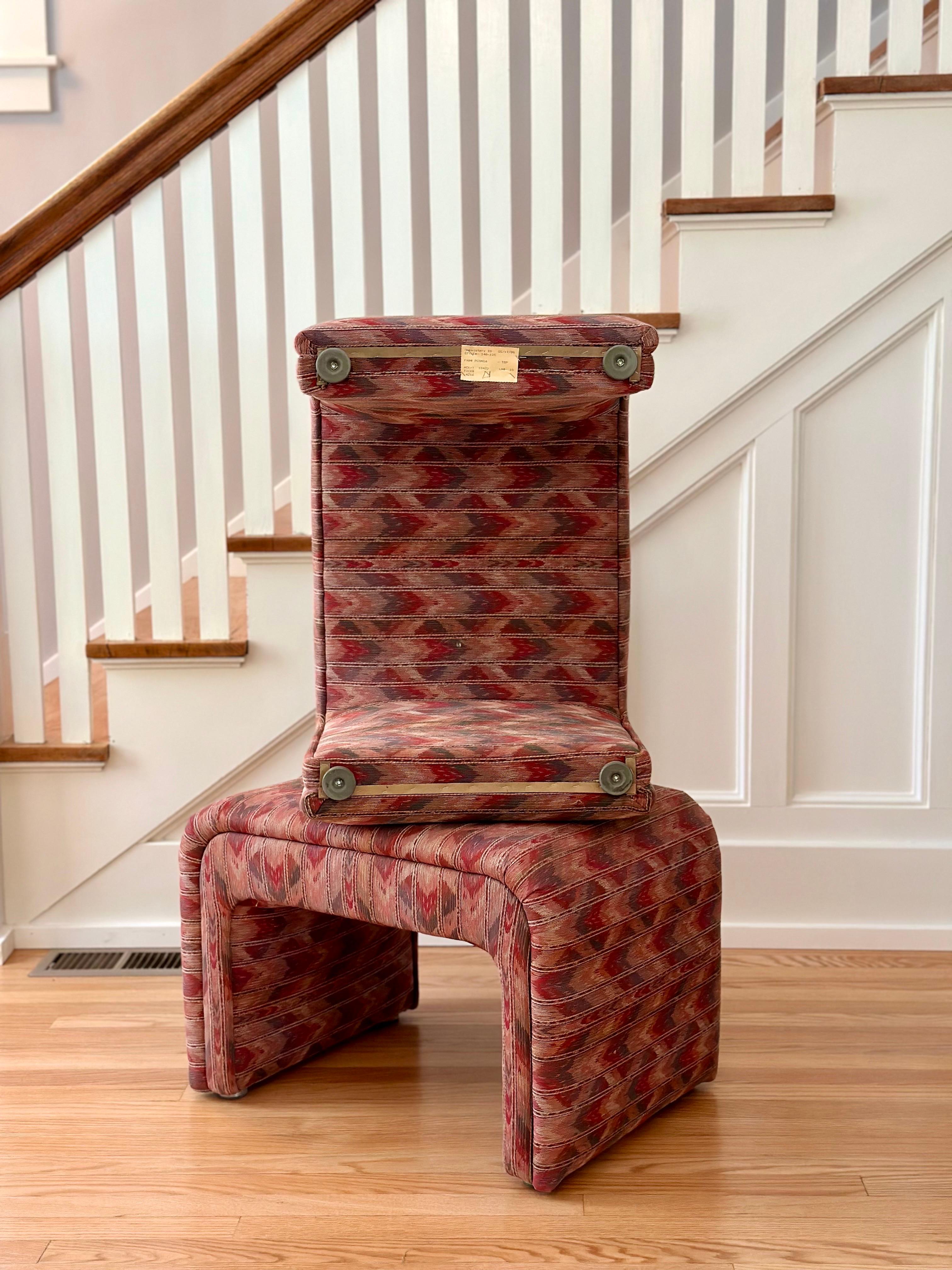 1980s Thayer Coggin Waterfall Zig Zag Pattern Upholstered Ottomans - a Pair 3