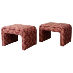1980s Thayer Coggin Waterfall Zig Zag Pattern Upholstered Ottomans - a Pair