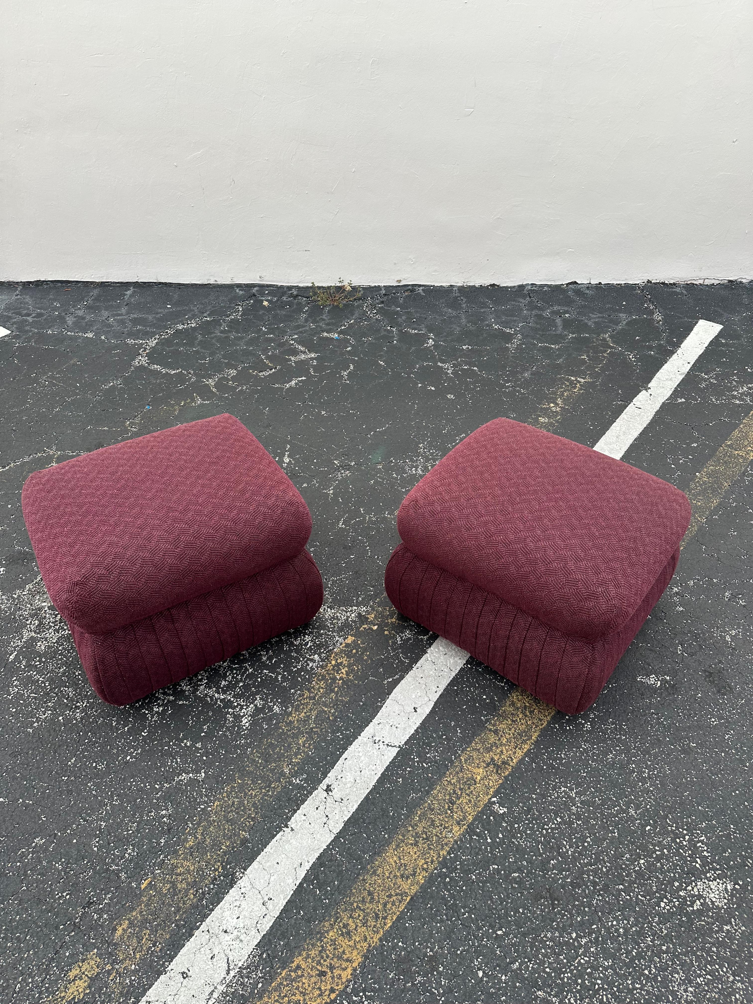 1980s Thayer Coggin Post Modern Violet Pleated Ottomans, Set of 2 For Sale 3