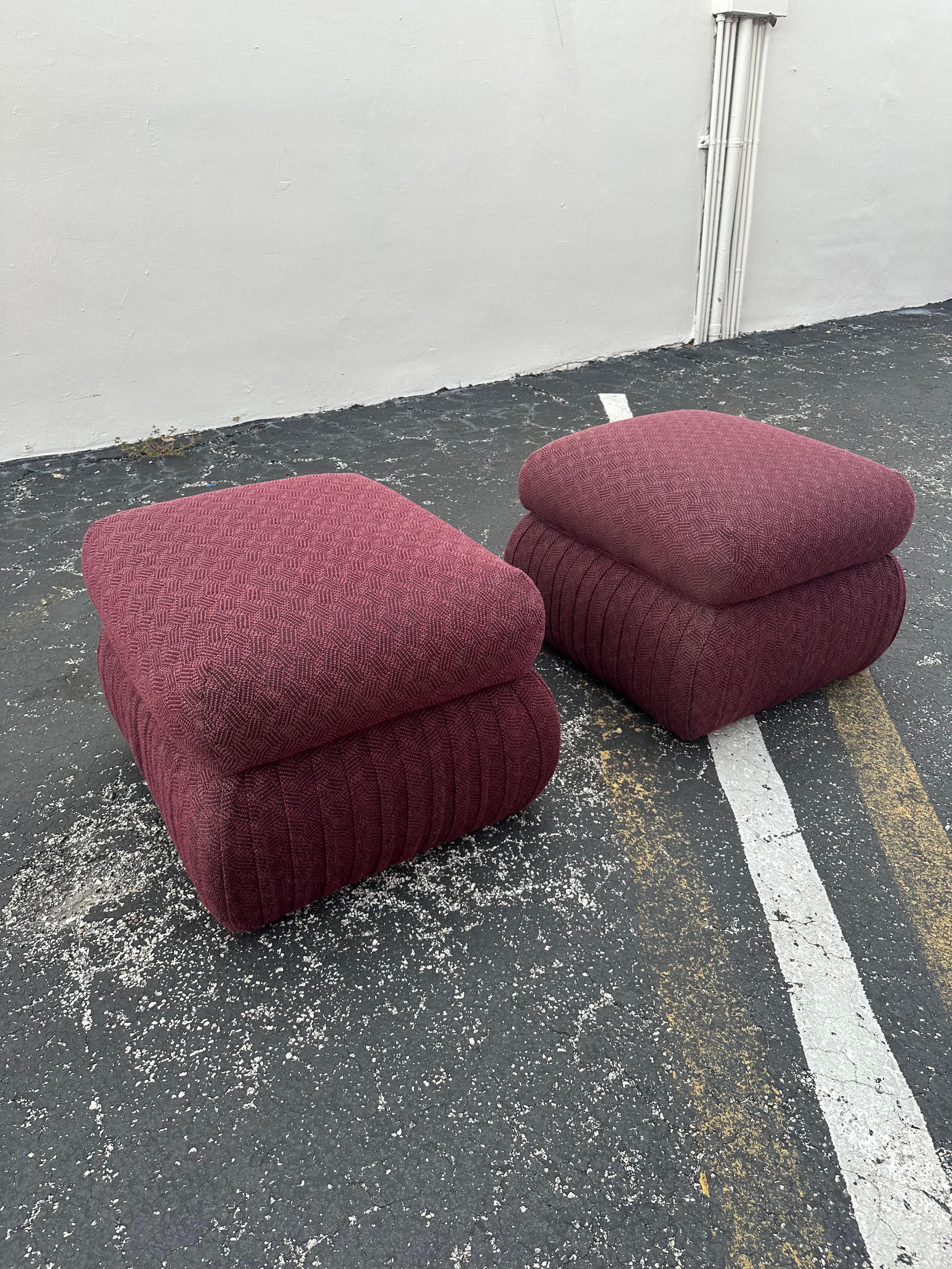 1980s Thayer Coggin Post Modern Violet Pleated Ottomans, Set of 2 For Sale 4