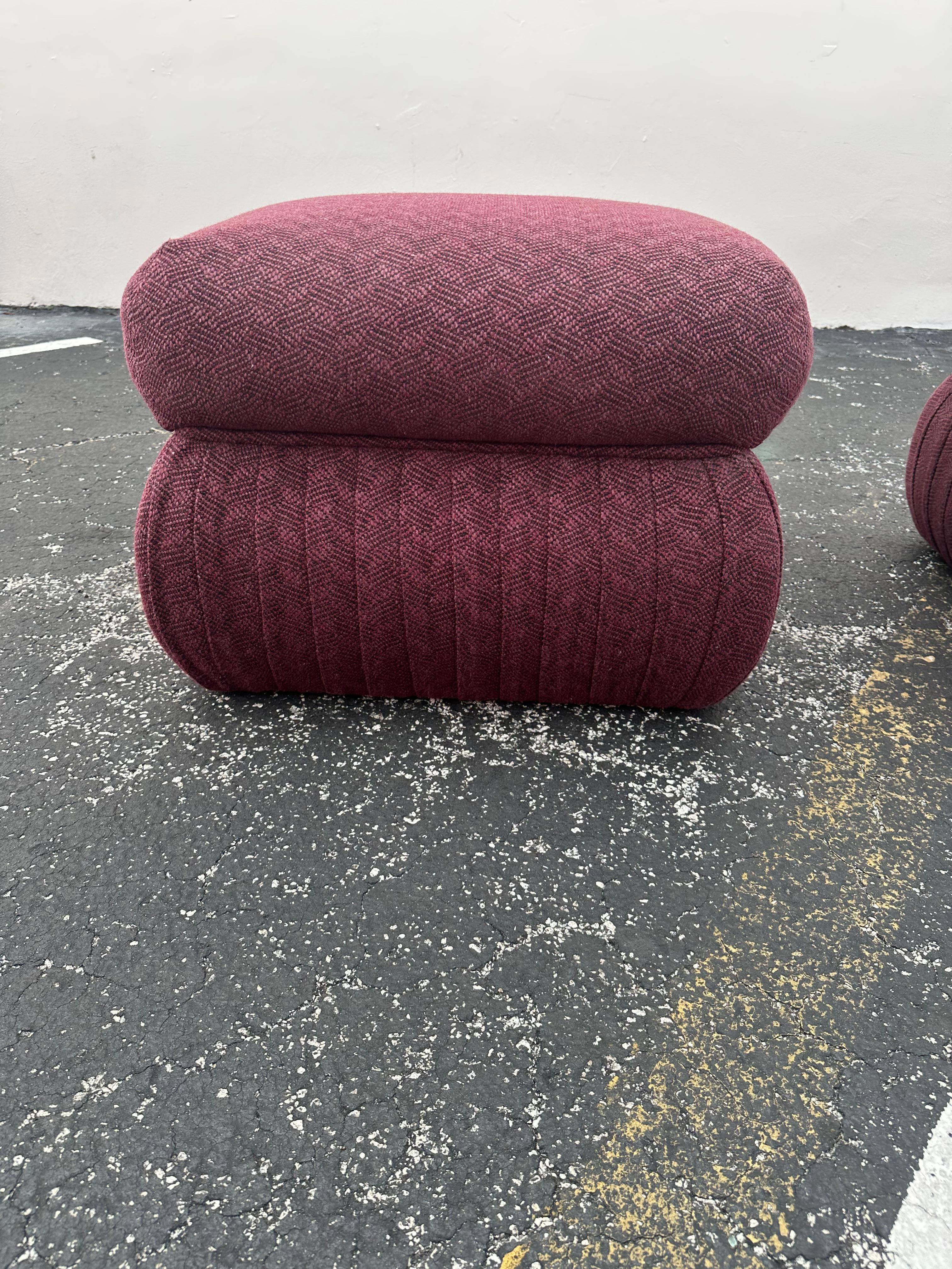 1980s Thayer Coggin Post Modern Violet Pleated Ottomans, Set of 2 For Sale 5