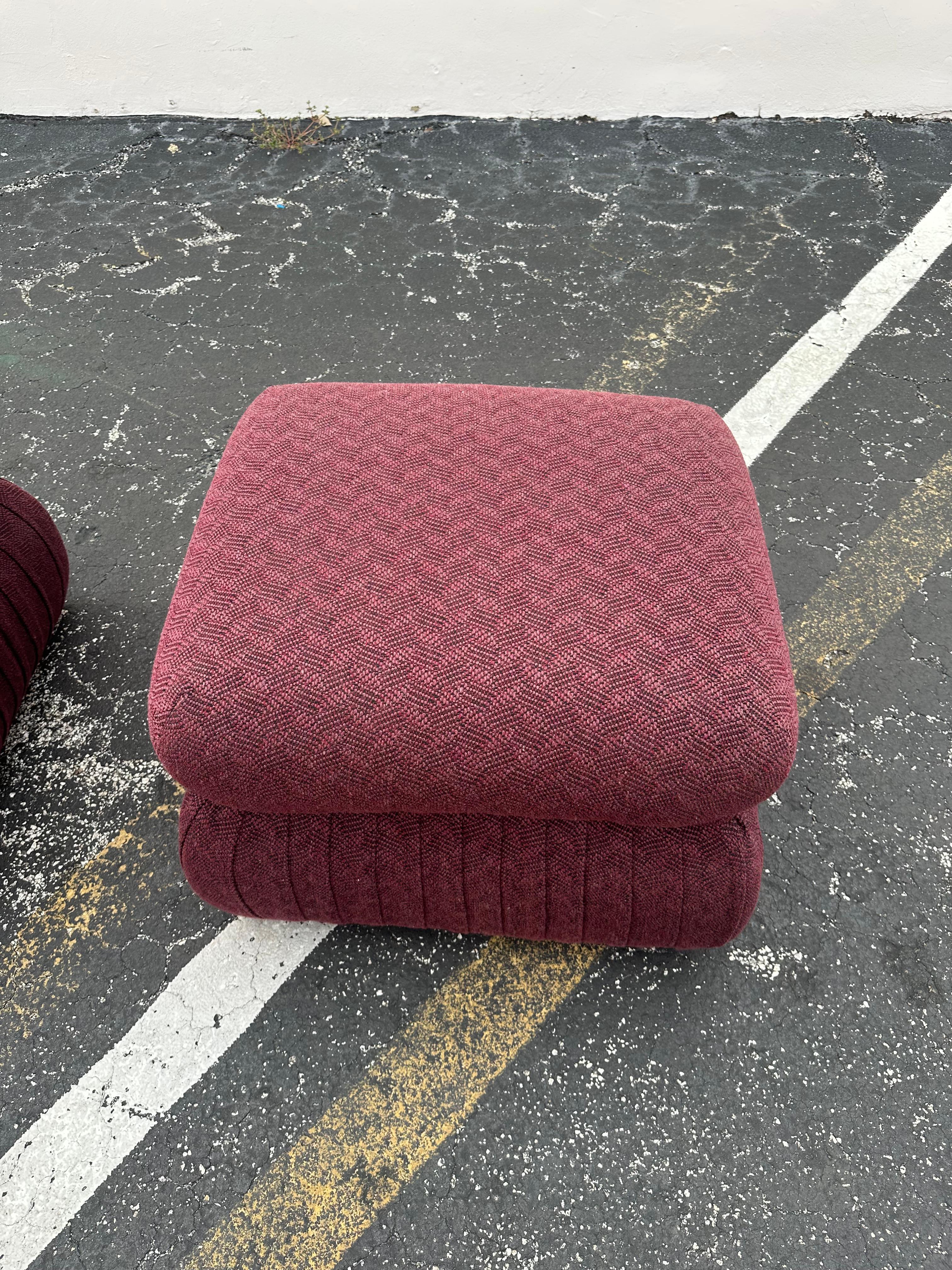 1980s Thayer Coggin Post Modern Violet Pleated Ottomans, Set of 2 For Sale 7
