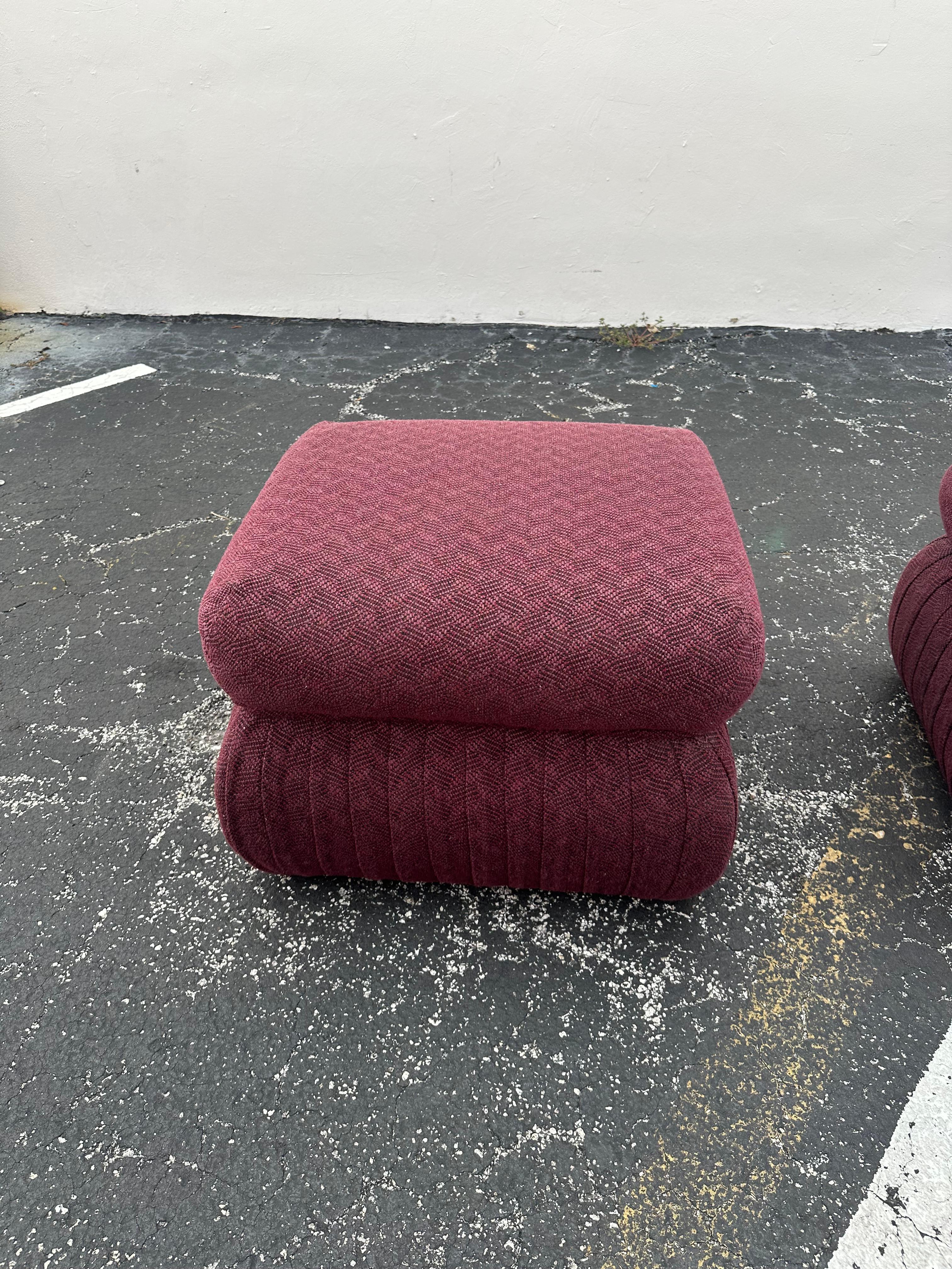 1980s Thayer Coggin Post Modern Violet Pleated Ottomans, Set of 2 For Sale 8