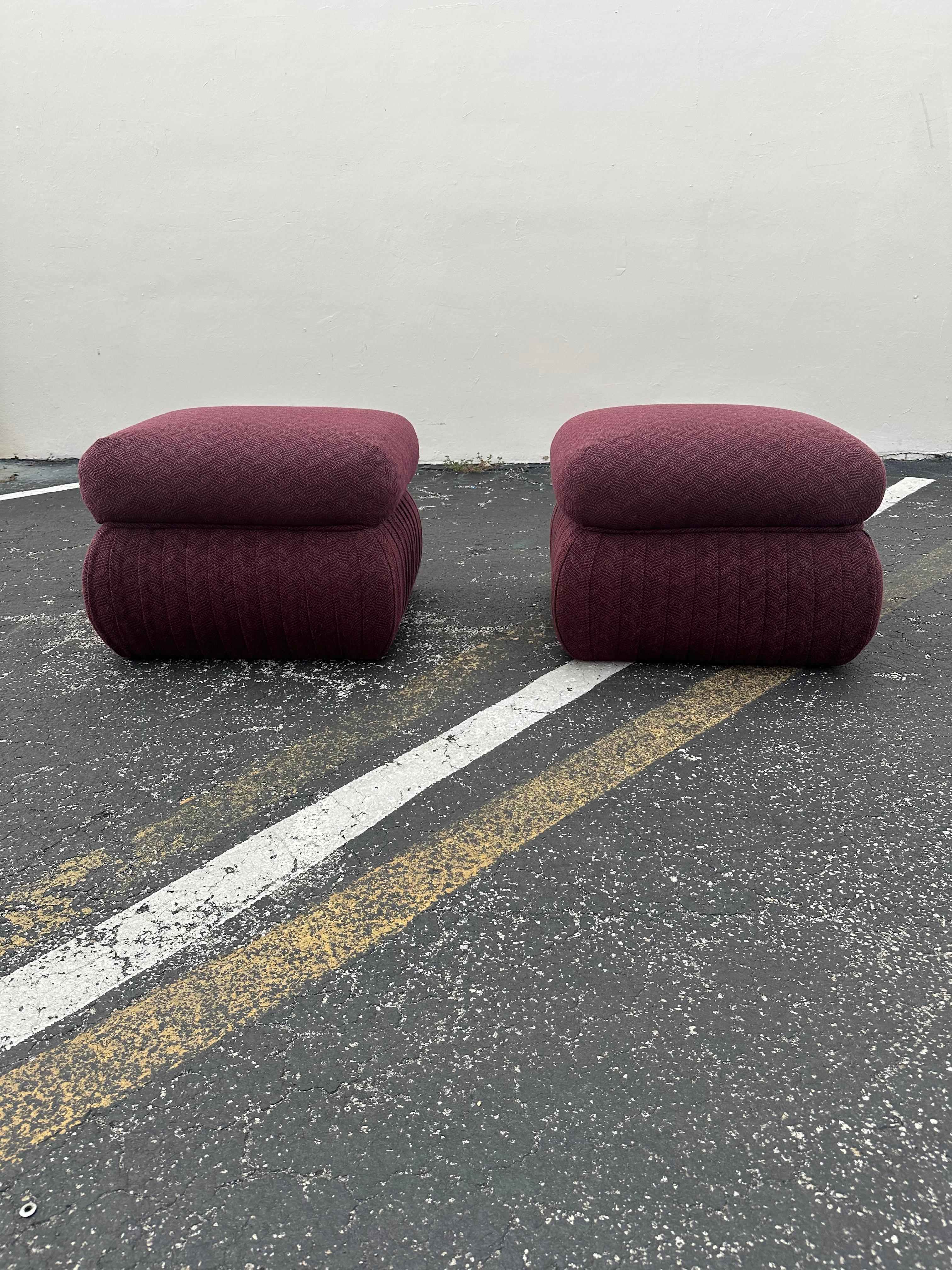 Post-Modern 1980s Thayer Coggin Post Modern Violet Pleated Ottomans, Set of 2 For Sale