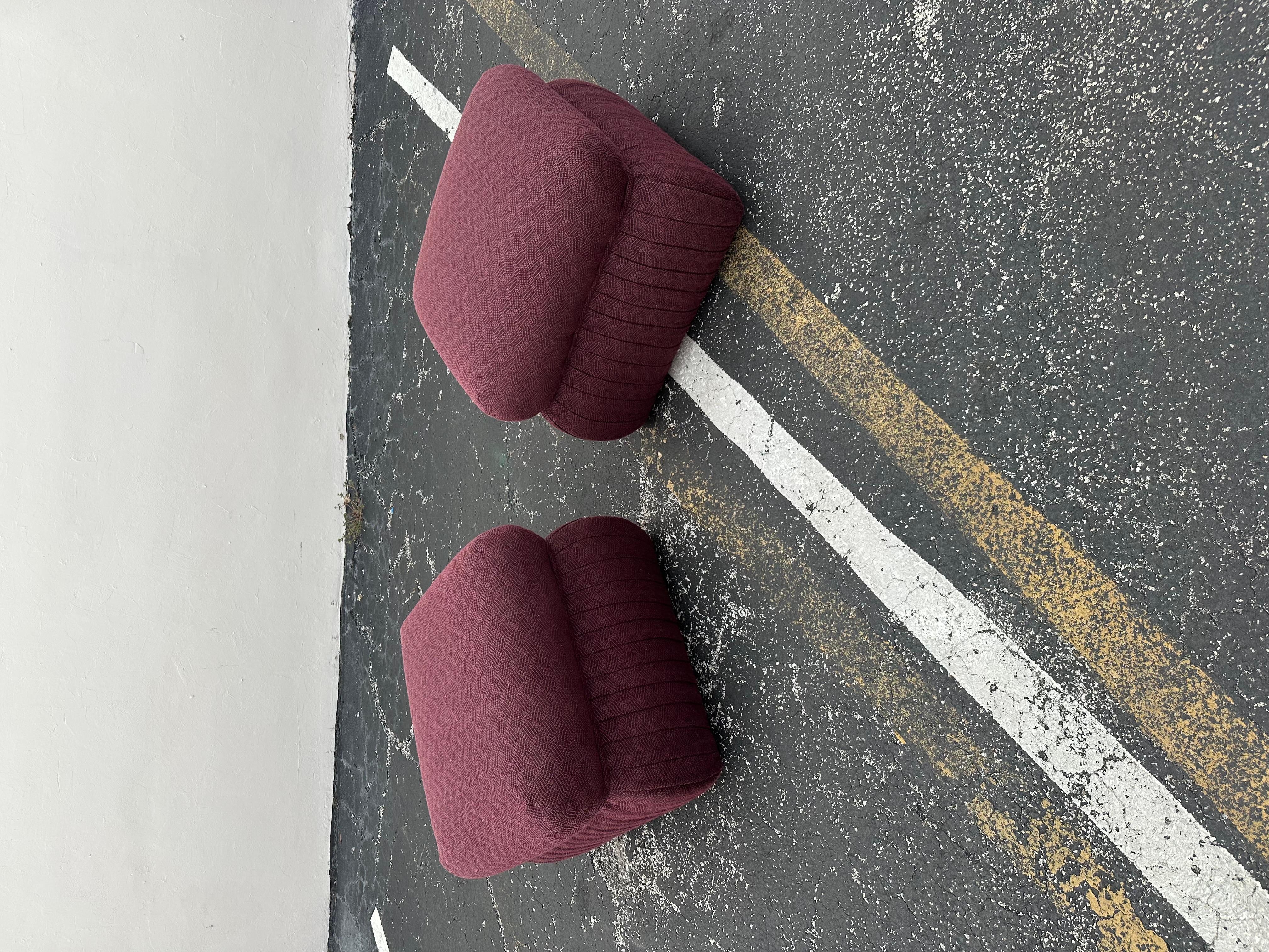American 1980s Thayor Post Modern Violet Pleated Ottomans, Set of 2 For Sale