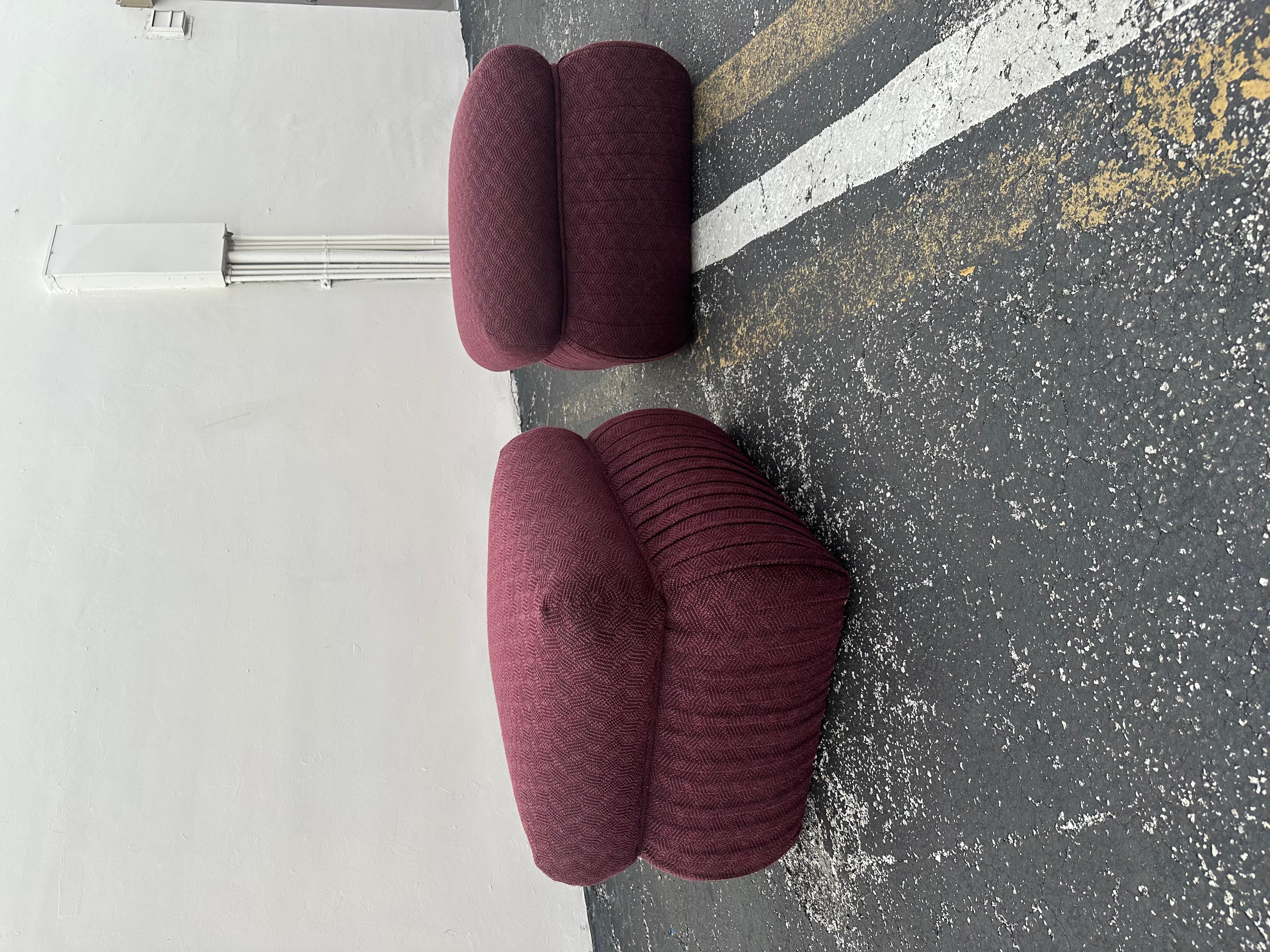 Late 20th Century 1980s Thayor Post Modern Violet Pleated Ottomans, Set of 2 For Sale