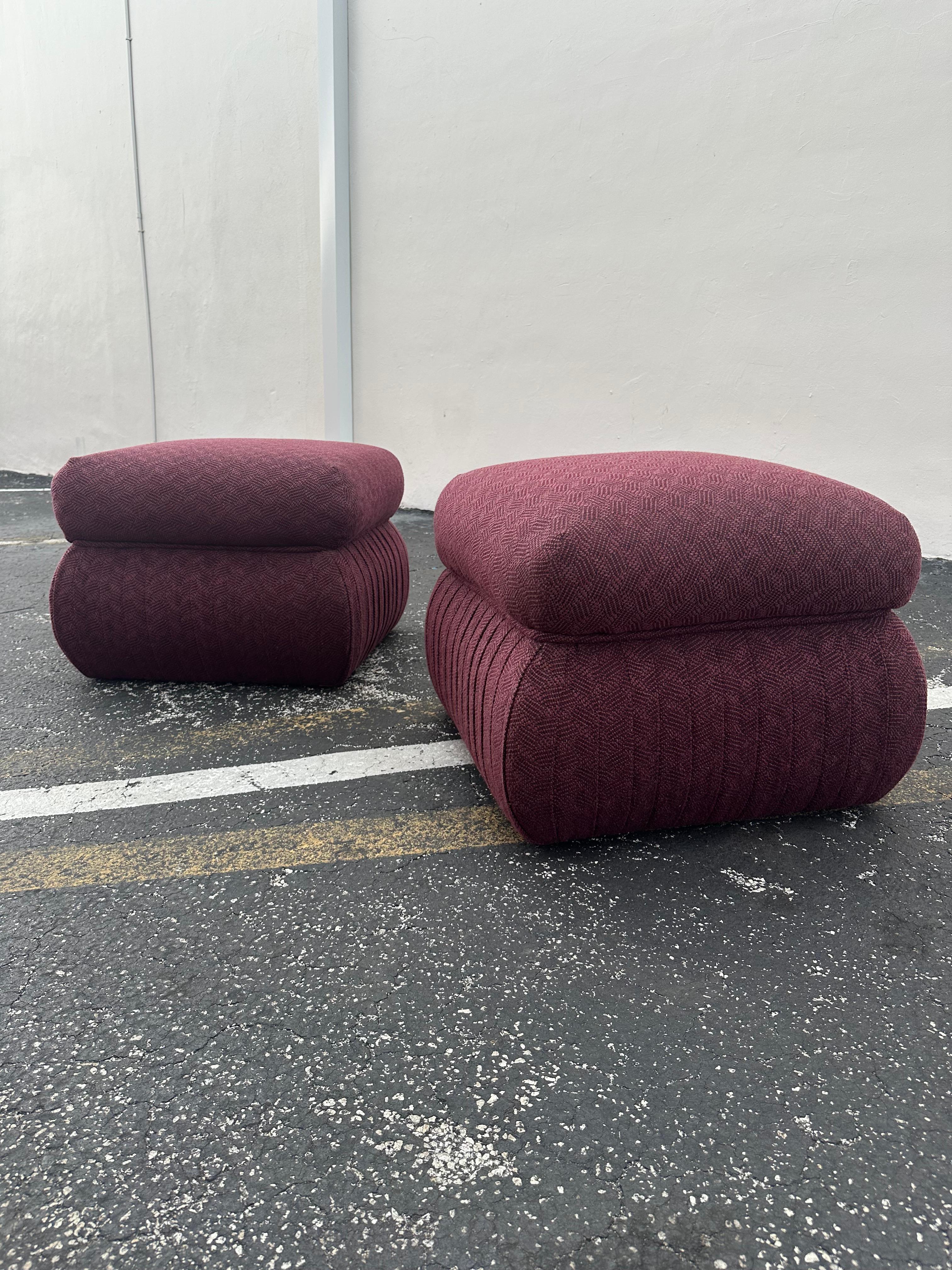 Upholstery 1980s Thayer Coggin Post Modern Violet Pleated Ottomans, Set of 2 For Sale