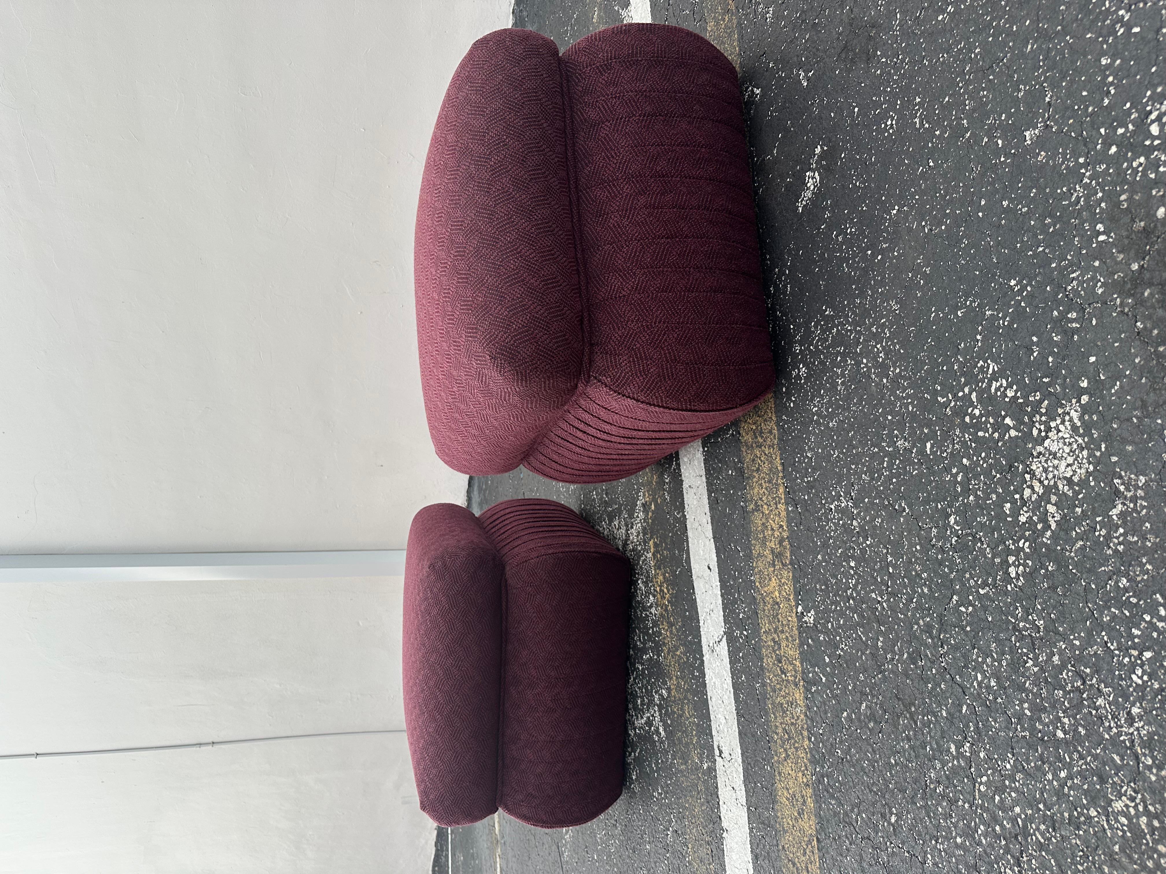 Upholstery 1980s Thayor Post Modern Violet Pleated Ottomans, Set of 2 For Sale