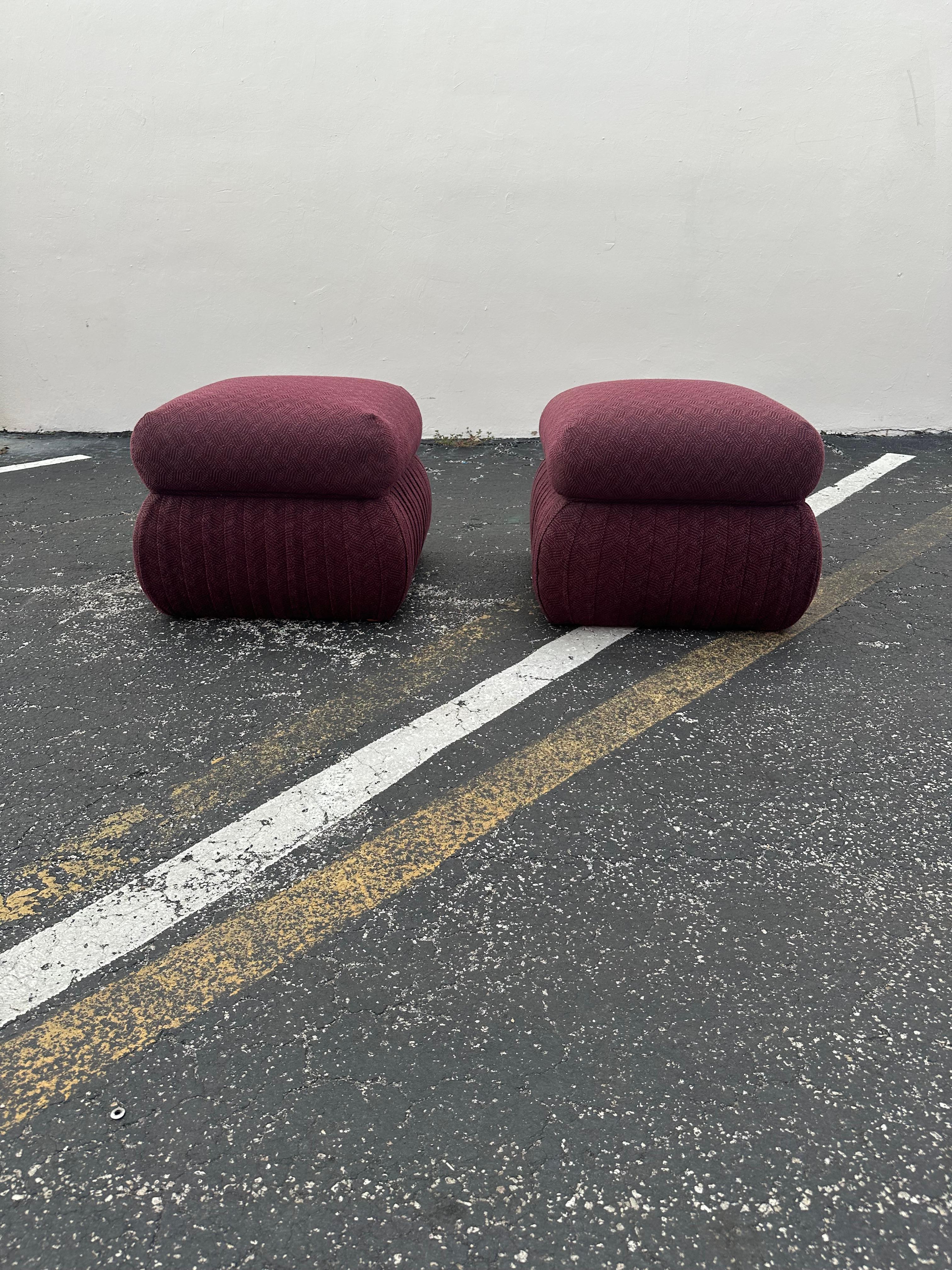 1980s Thayer Coggin Post Modern Violet Pleated Ottomans, Set of 2 For Sale 1