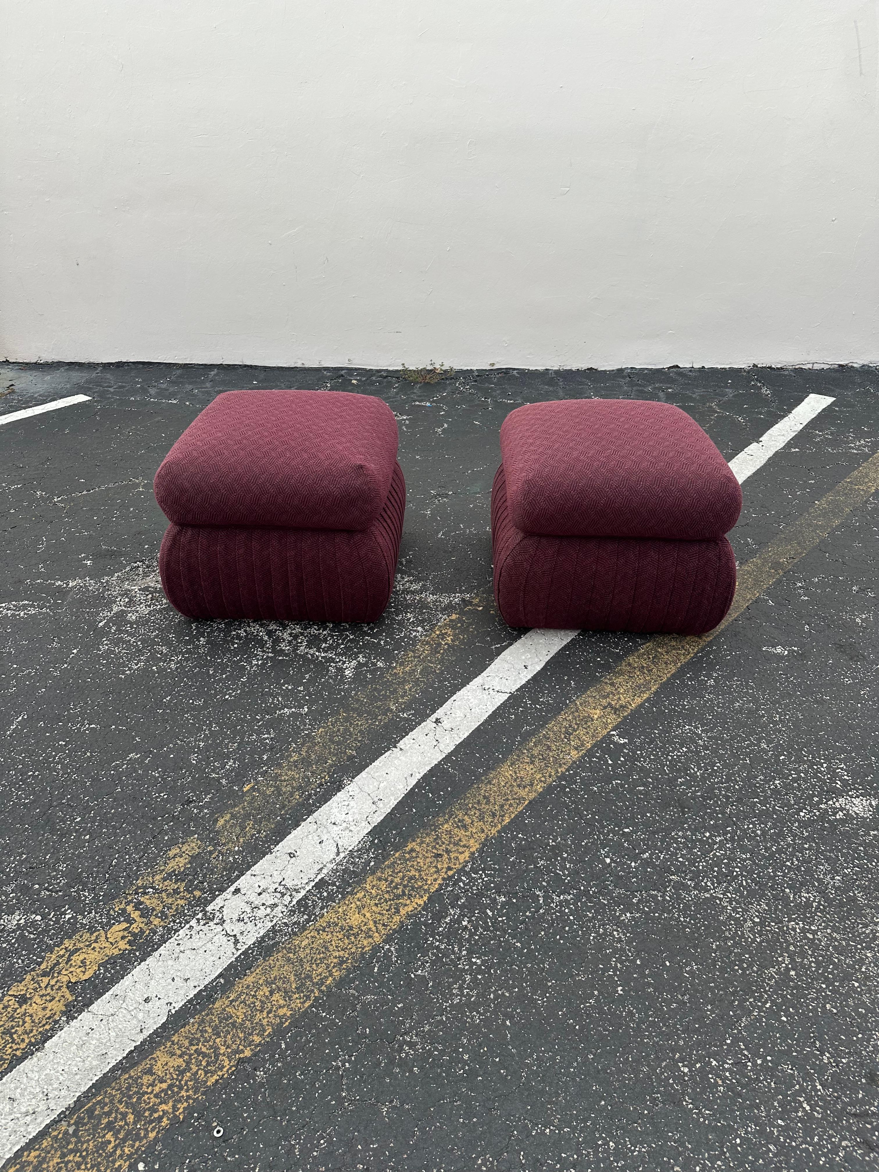 1980s Thayer Coggin Post Modern Violet Pleated Ottomans, Set of 2 For Sale 2