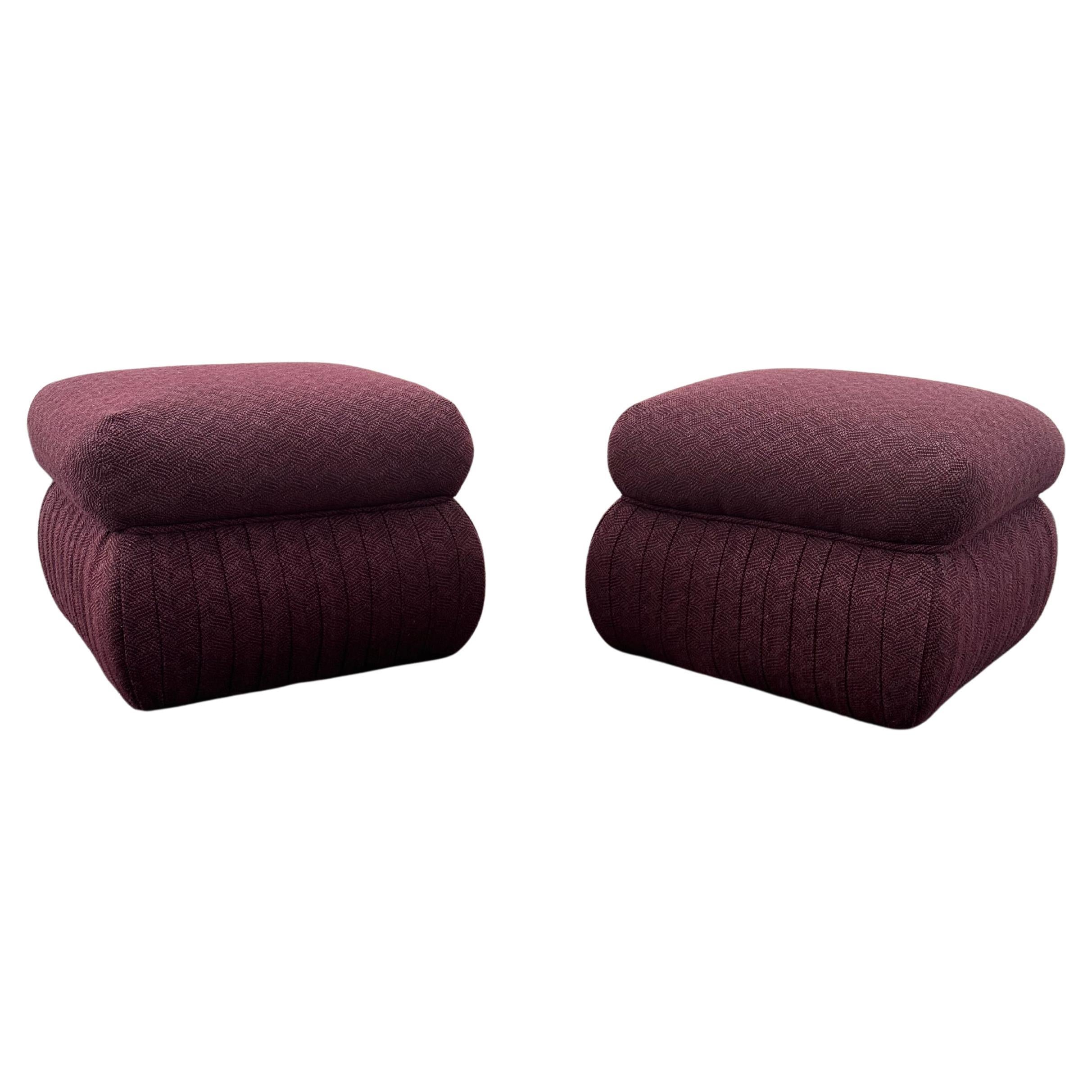 1980s Thayor Post Modern Violet Pleated Ottomans, Set of 2