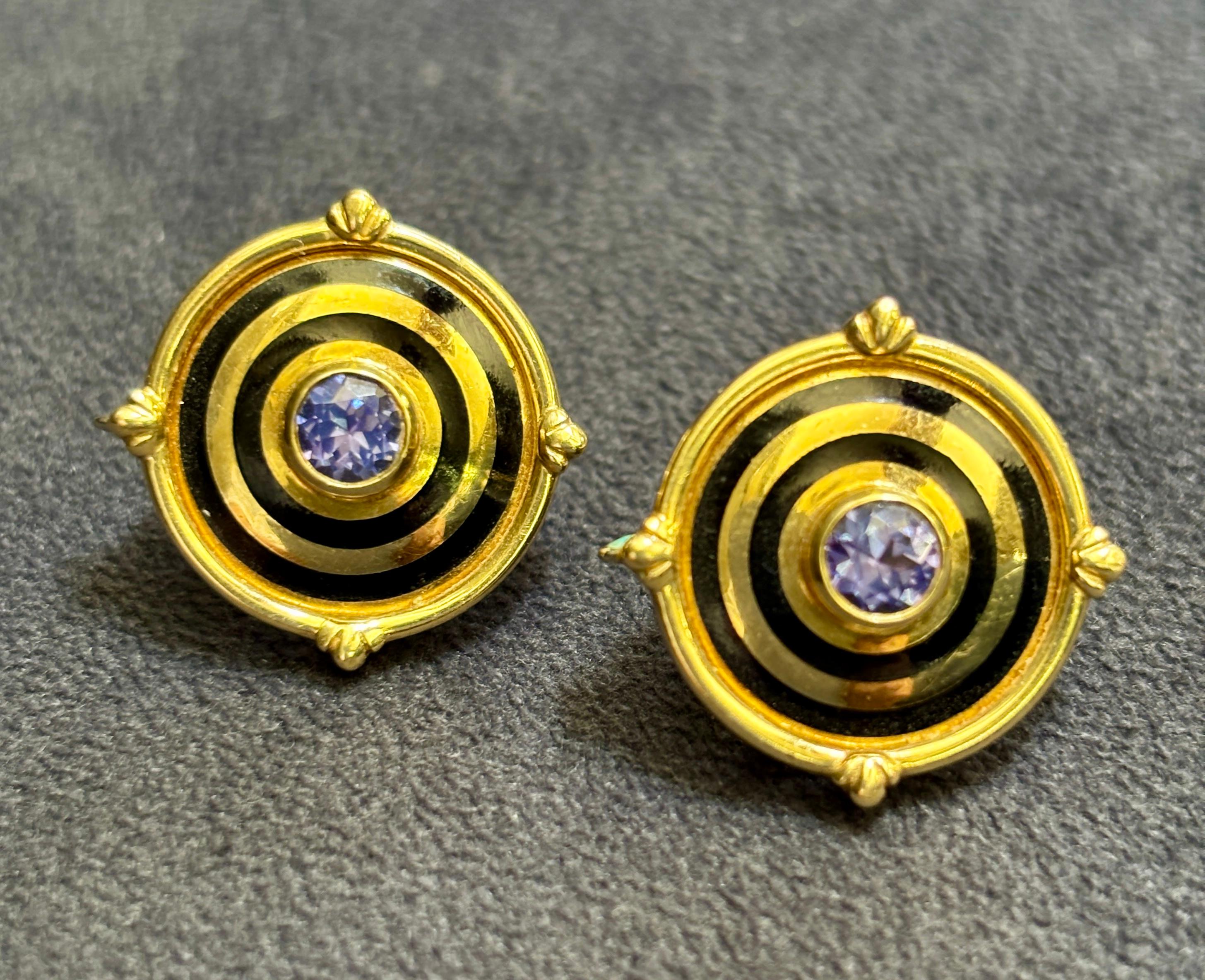 Contemporaneo Orecchini Theo Fennell anni '80 in oro 18k e tanzanite in vendita