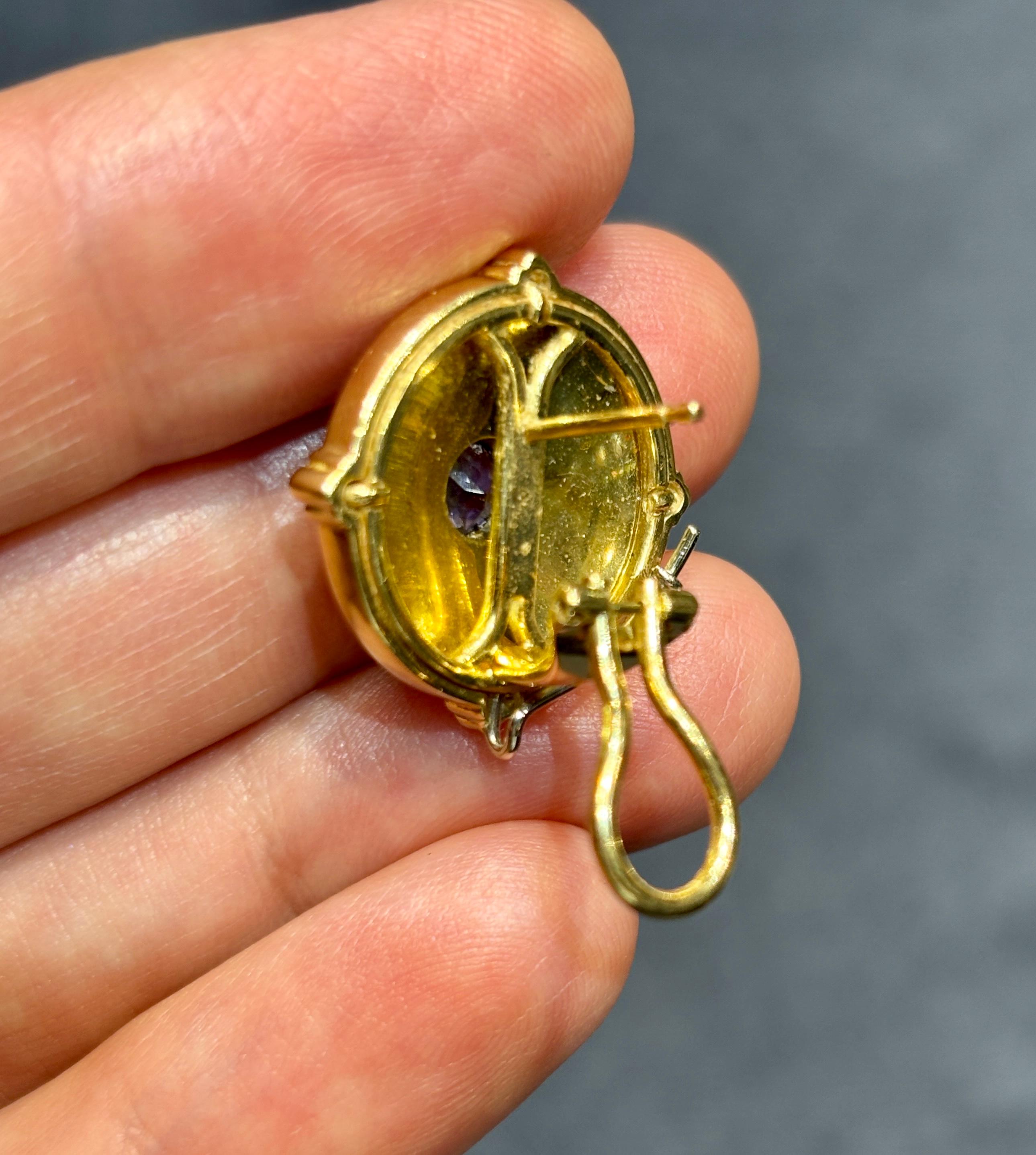 da uomo o donna Orecchini Theo Fennell anni '80 in oro 18k e tanzanite in vendita