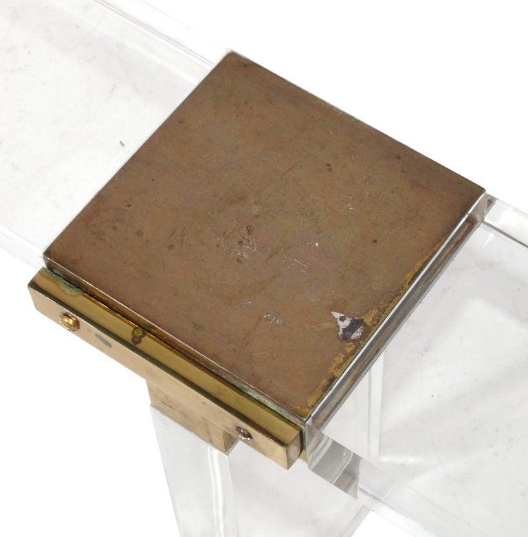1980's Thick Acrylic and Brass Square Coffee Table from NYC Artist