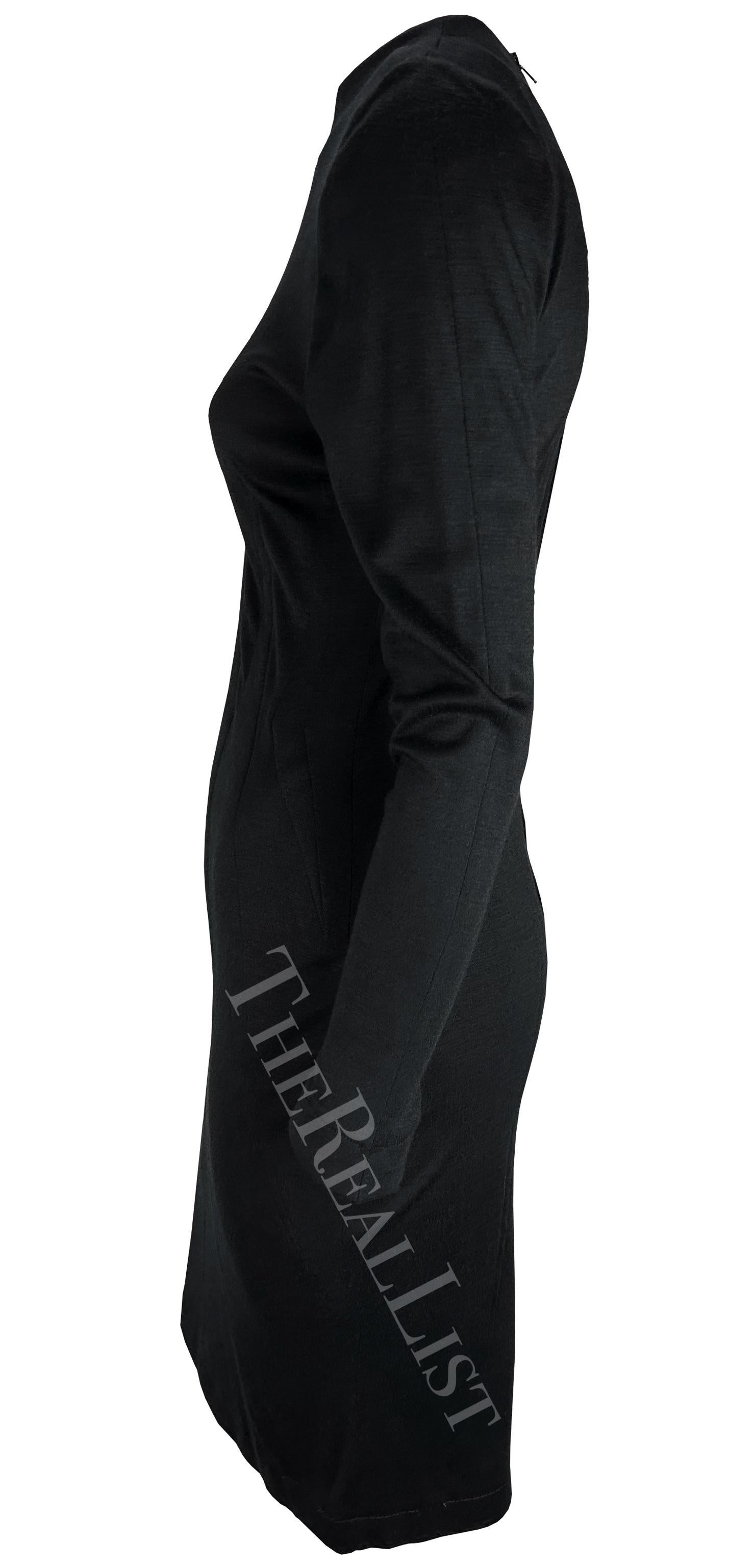 1980s Thierry Mugler Black Darted Long Sleeve Bodycon Dress In Excellent Condition For Sale In West Hollywood, CA