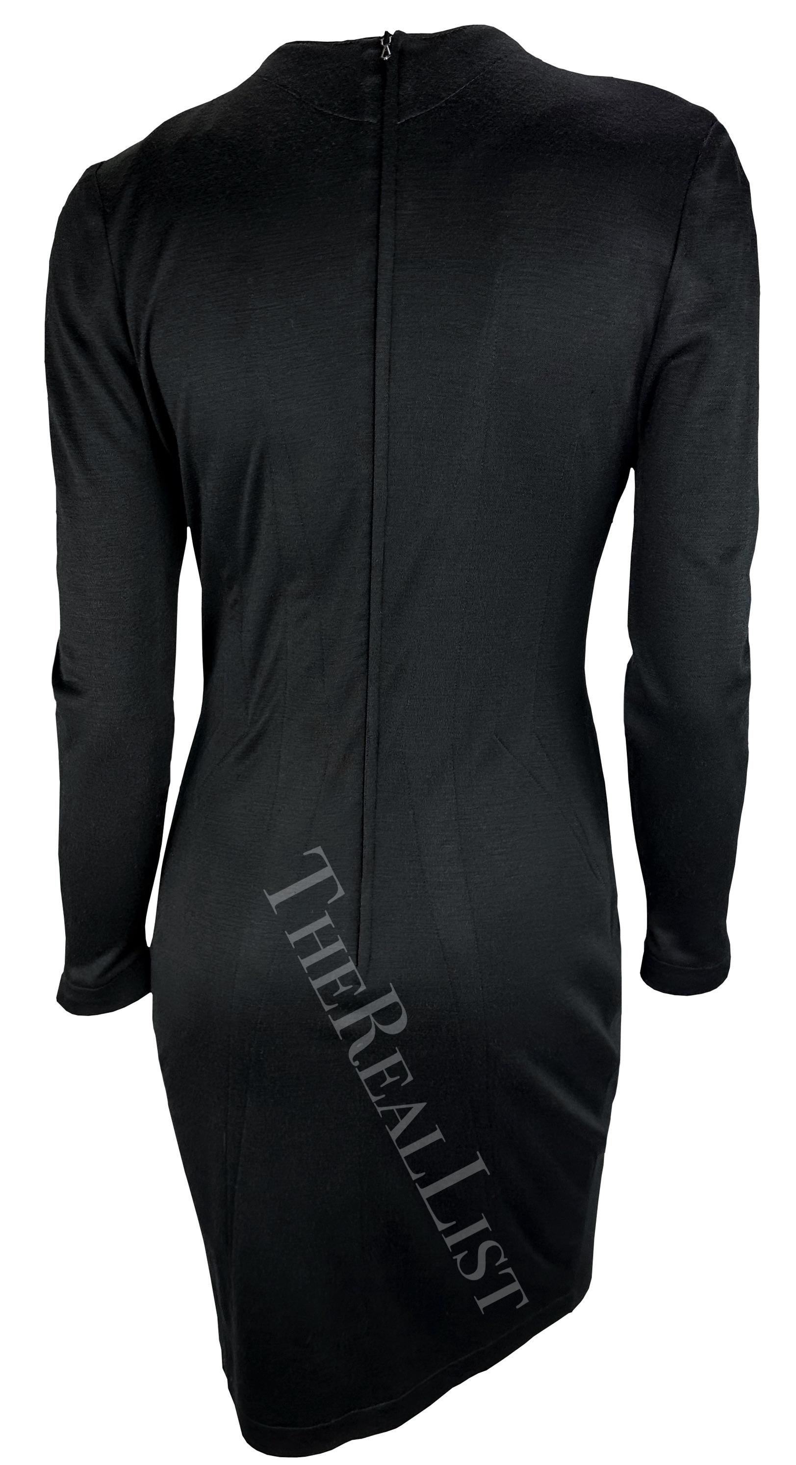 Women's 1980s Thierry Mugler Black Darted Long Sleeve Bodycon Dress For Sale