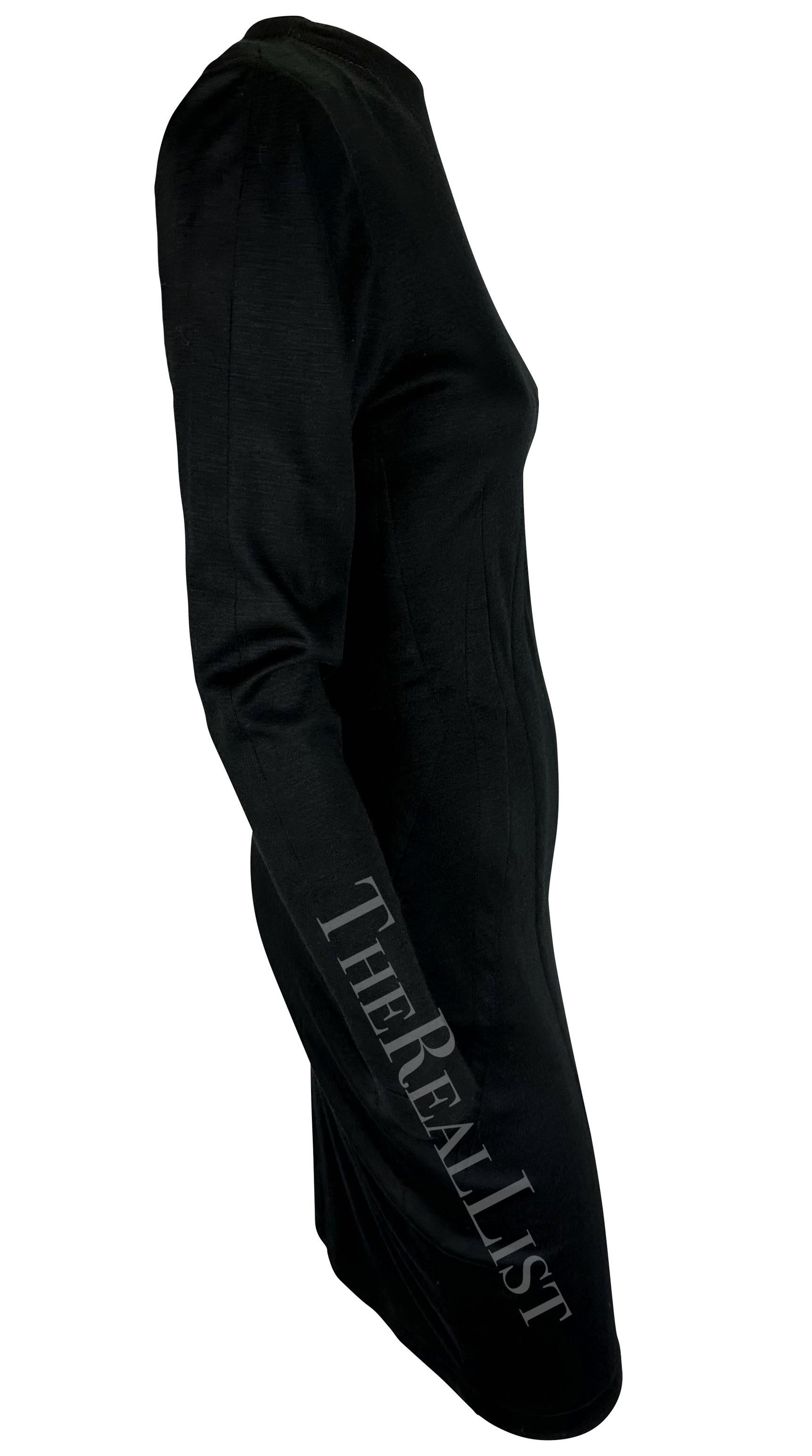 1980s Thierry Mugler Black Darted Long Sleeve Bodycon Dress For Sale 1