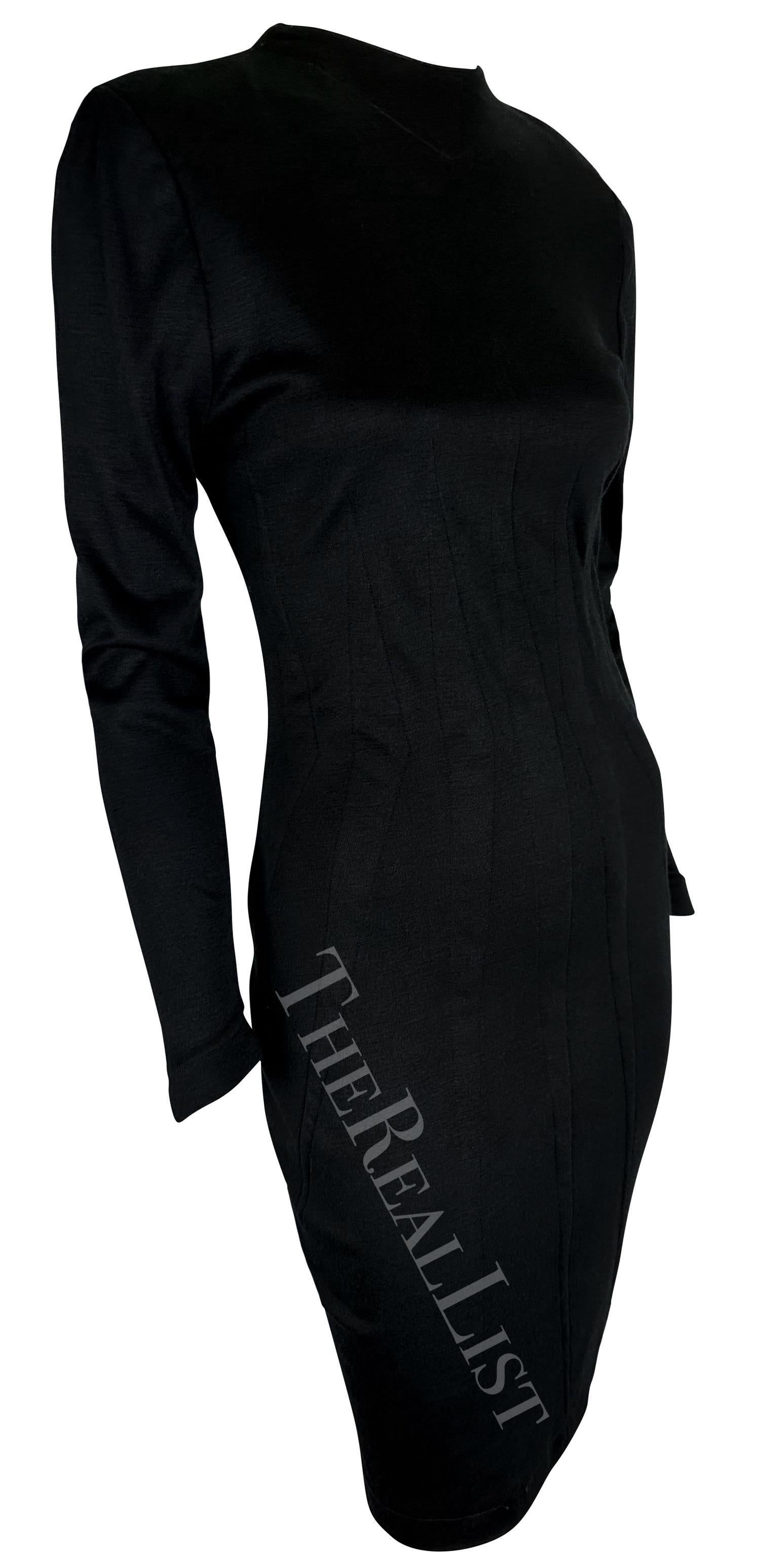 1980s Thierry Mugler Black Darted Long Sleeve Bodycon Dress For Sale 2