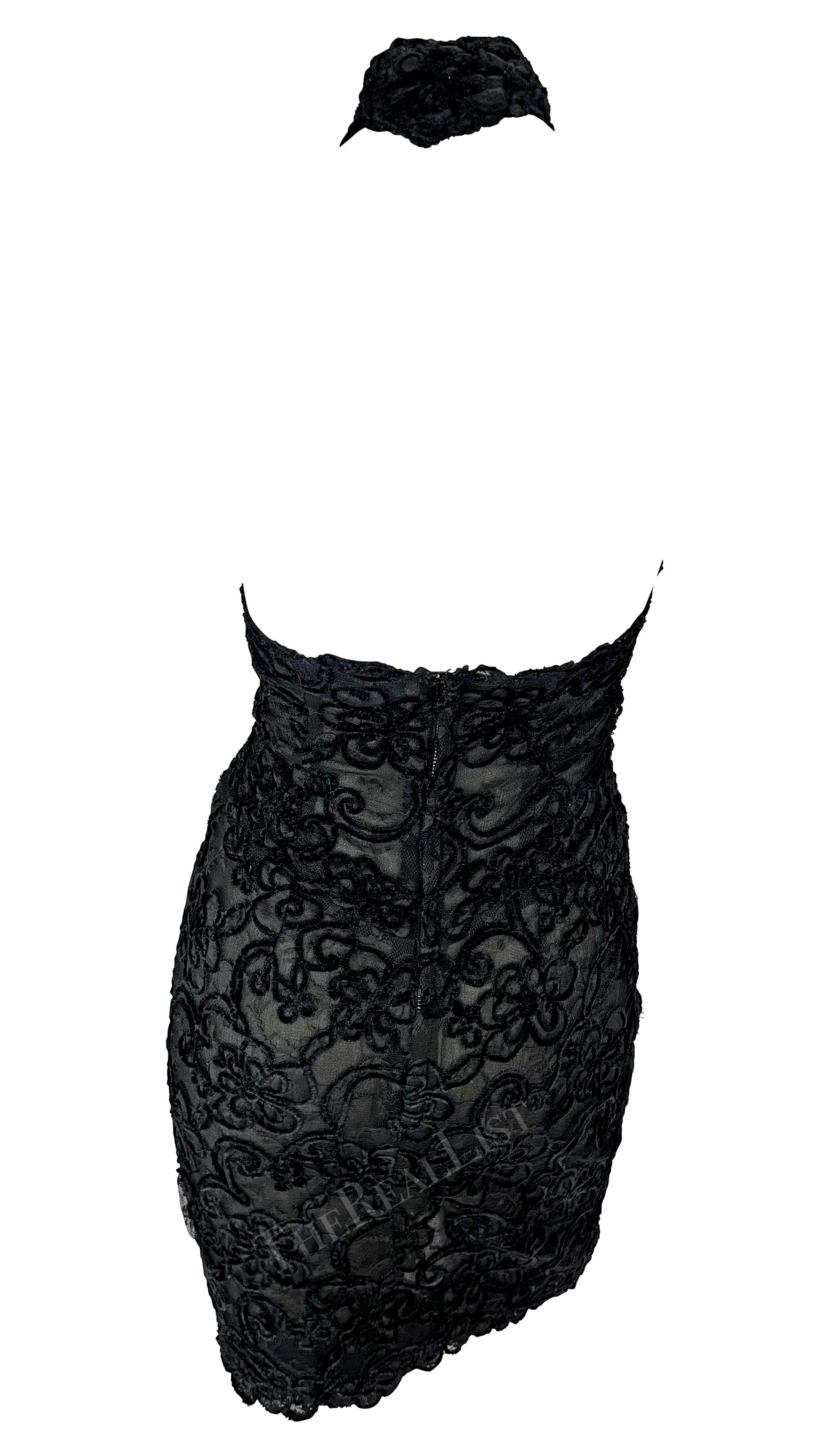 1980s Thierry Mugler Black Lace Semi-Sheer Halterneck Mini Dress For Sale 1