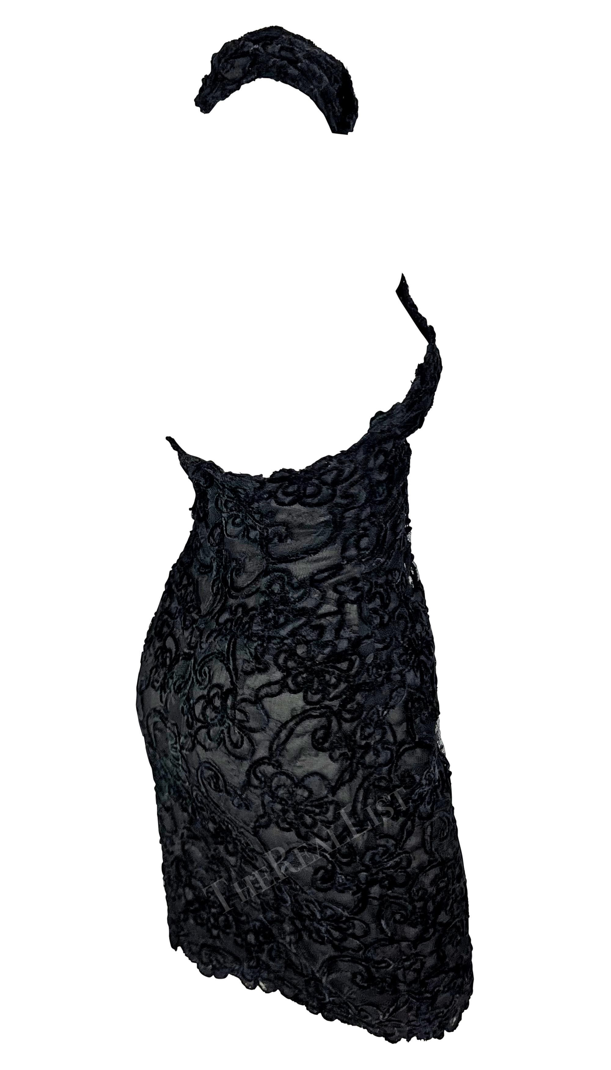 1980s Thierry Mugler Black Lace Semi-Sheer Halterneck Mini Dress For Sale 2